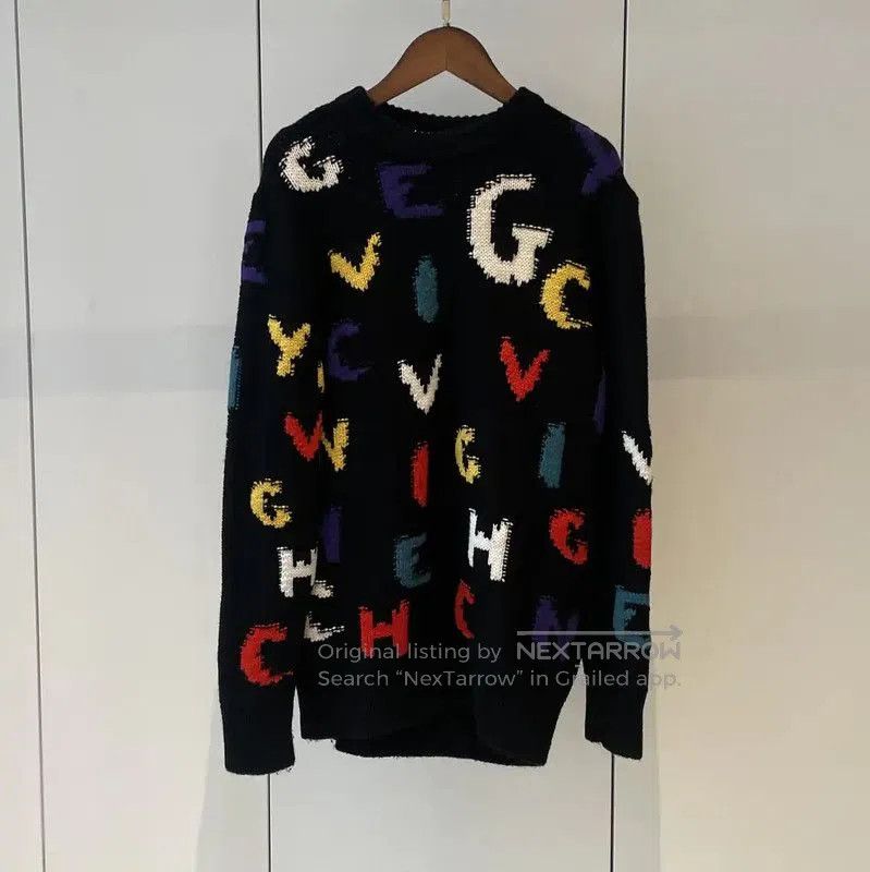 Givenchy Black Wool Knit Sweater with Colorful Letters .