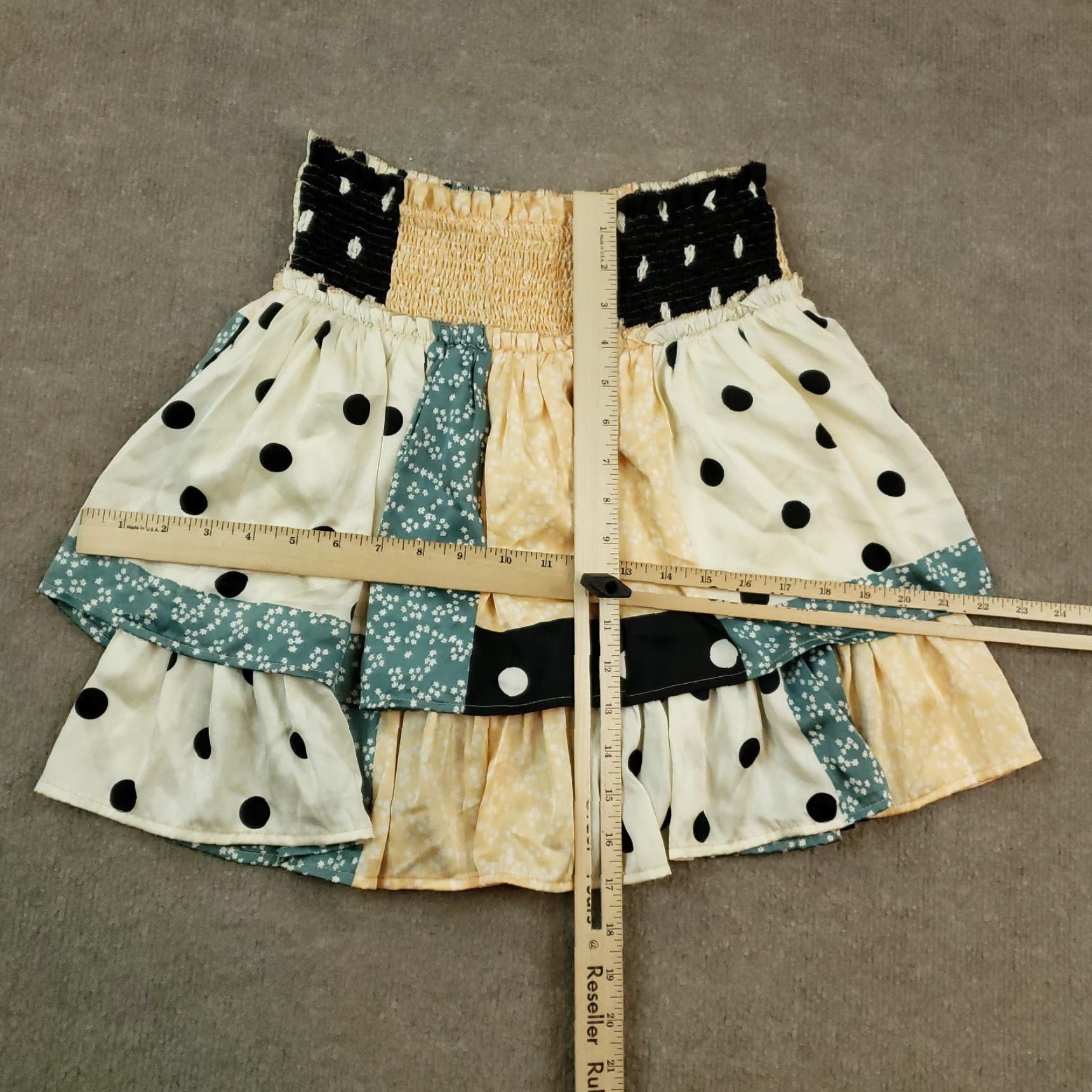 Vintage Womens Skirt Blue Beige Polka Dot XS Extra Small Size 26" / US 2 / IT 38 - 2 Thumbnail