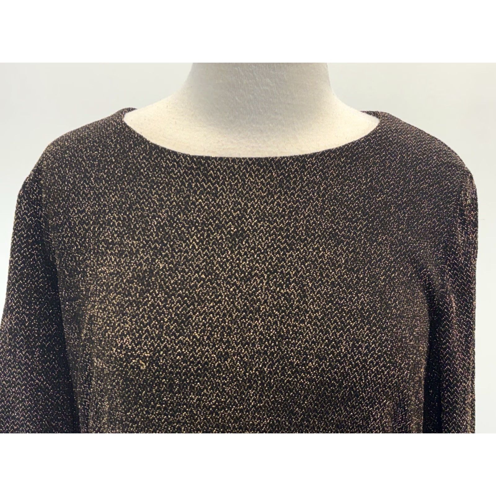 Ralph Lauren Lauren Ralph Lauren Draped Shift Dress Womens 14W Plus Black Gold Metallic Knee Length Long Sleeve Round Neck Zip Ruched Stretch Party Formal Womens Size XL / US 12-14 / IT 48-50 - 5 Thumbnail