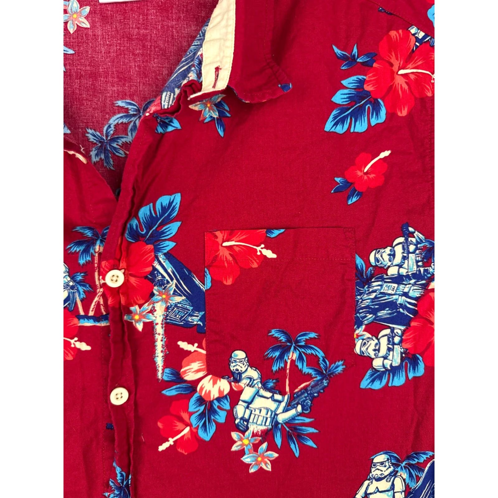 Star Wars Star Wars Shirt Men XL Red Floral Hawaiian Button-Up Short Sleeve Cotton Vintage: No Size US XL / EU 56 / 4 - 6 Thumbnail