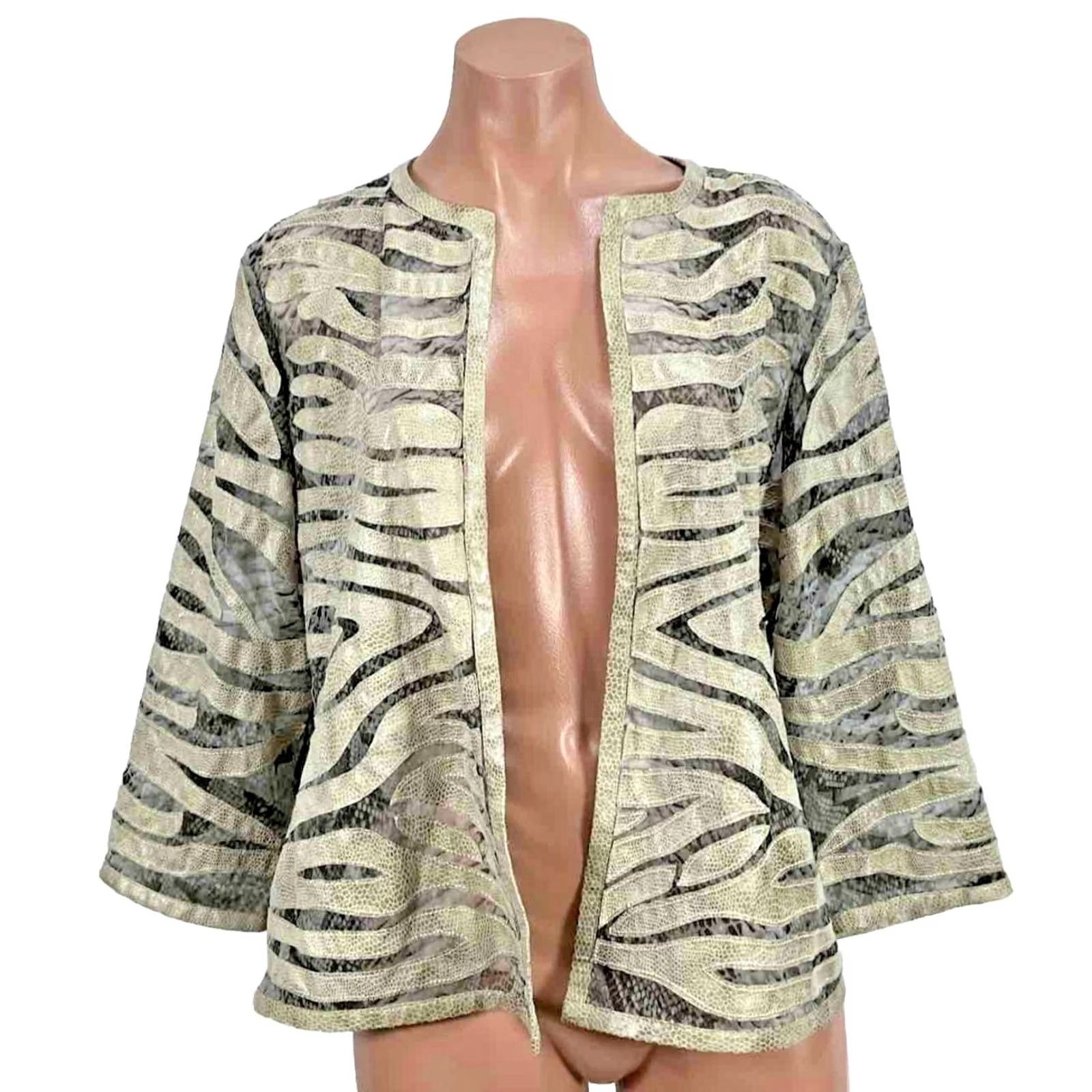 Vintage Chicos Travelers Collection snakeskin burnout jacket crop blazer kimono sz 1 Size M / US 6-8 / IT 42-44 - 2 Thumbnail
