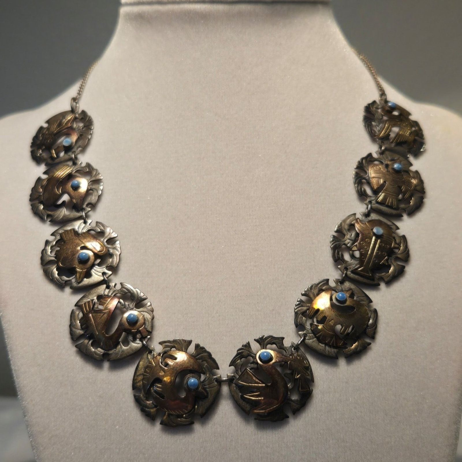 Native Vintage Cuzco Peruvian Turquoise, 925 & 18k Gold Necklace Size ONE SIZE - 6 Thumbnail