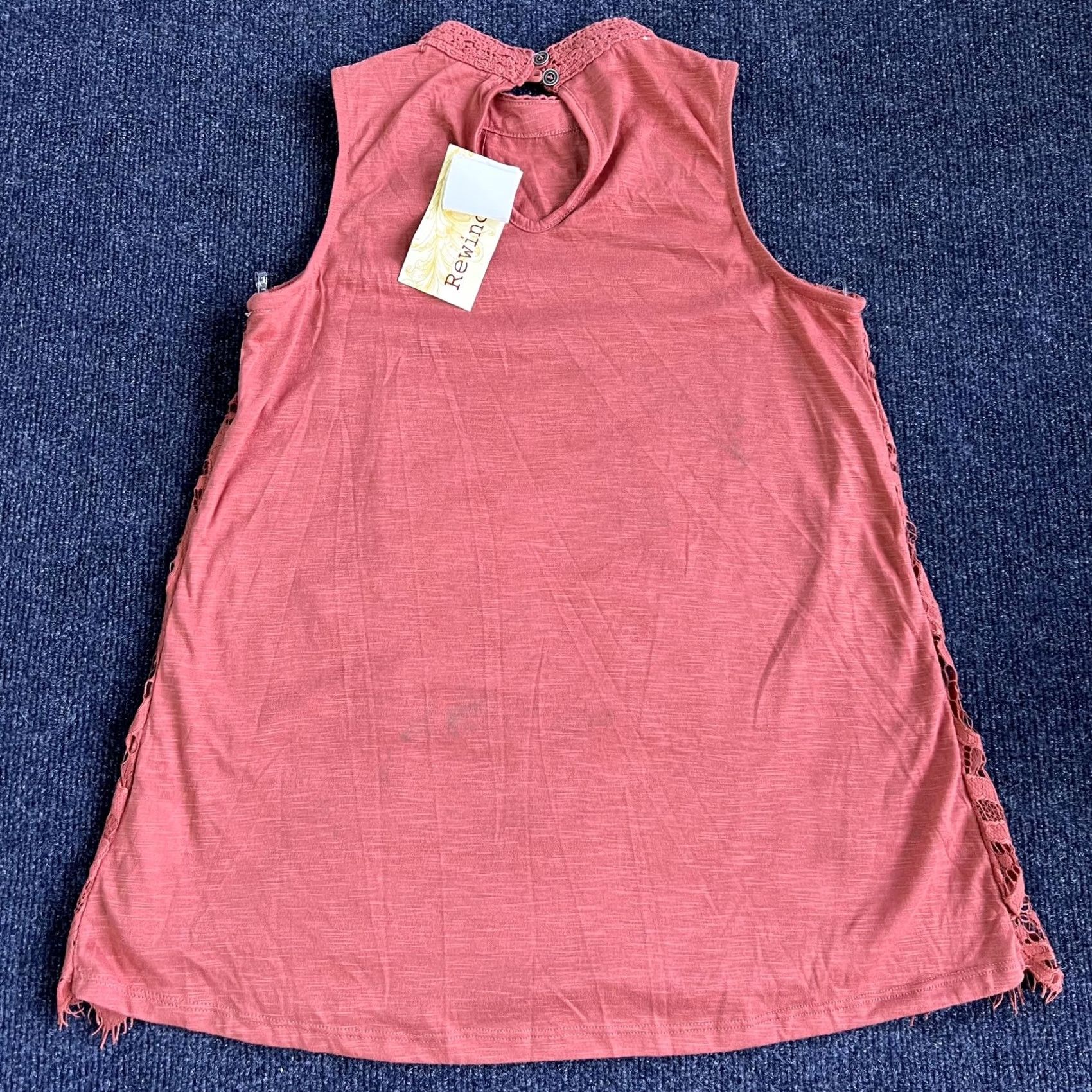 Vintage Rewind Tank Top Womens Small Orange Lace Mock Neck Tunic Sleeveless Boho Size S / US 4 / IT 40 - 2 Thumbnail