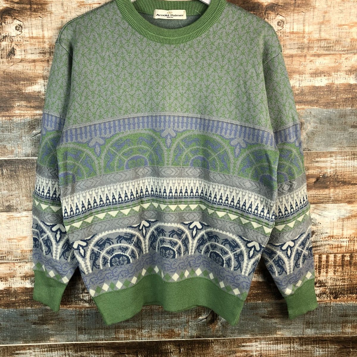 Homespun Knitwear × Japanese Brand × Palmer Trading Company Arnold Palmer vintage japan art Green Knitwear #A1254 Size L / US 10 / IT 46 - 3 Thumbnail