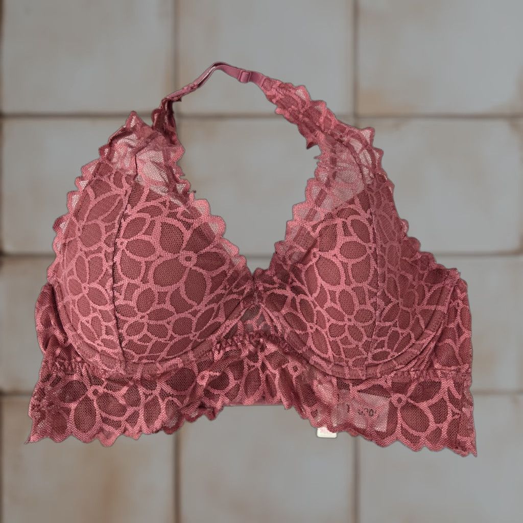 Pinko Vintage Pink Victoria's Secret Bra Medium Padded Lace Halter Underwire Pink Womens