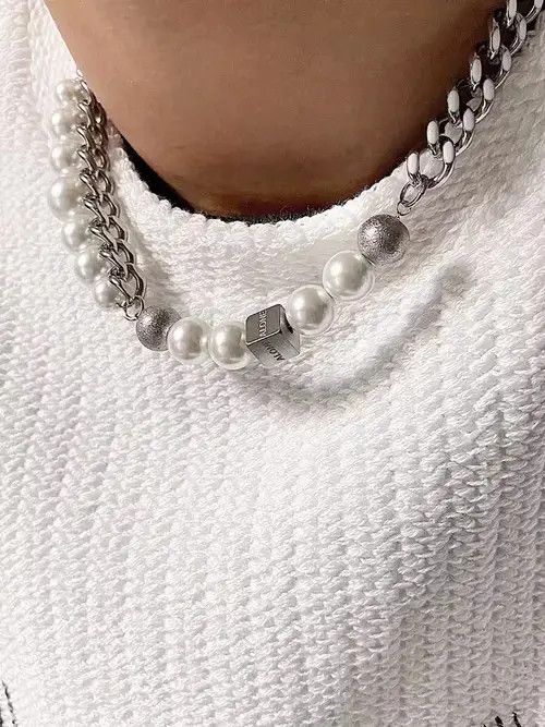 Jewelry Fashion hip hop faux pearl chain necklace choker Size ONE SIZE - 1 Thumbnail