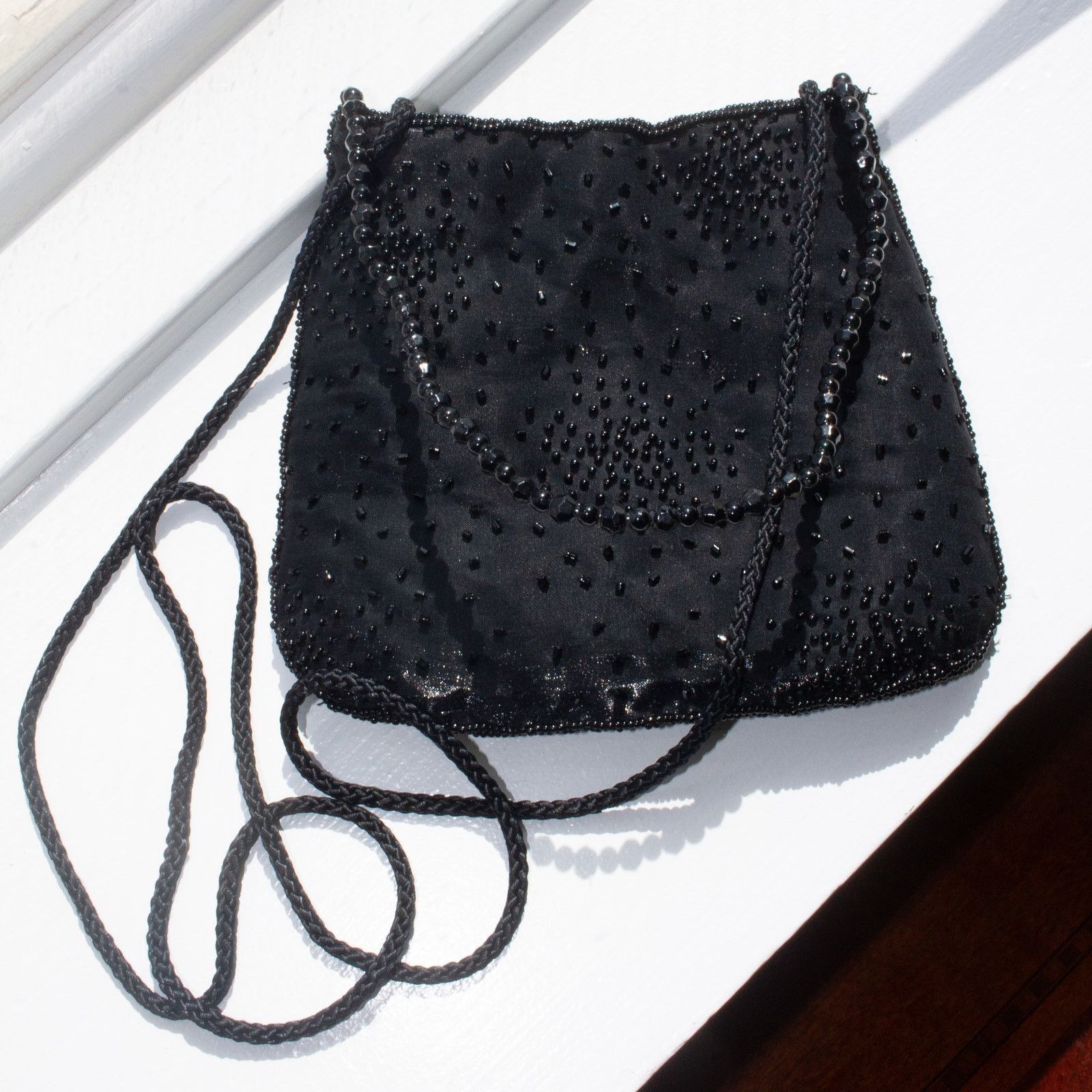 Vintage Y2K Beaded Satin Handbag with Top Handle Black Size ONE SIZE - 3 Thumbnail