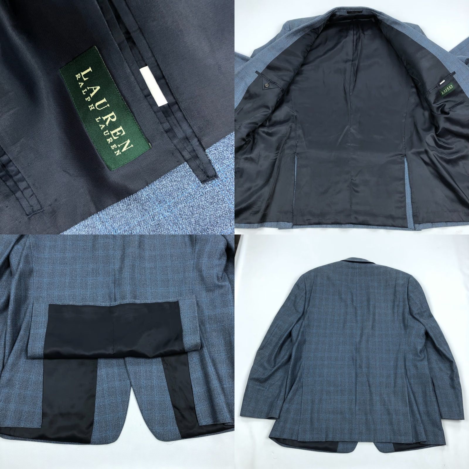 Ralph Lauren Ralph Lauren Blazer Suit Jacket Sport Coat Check Blue Silk Wool 46L Men 2 Piece 2-Button Notch Lapel Regular Fit Size 46R - 8 Thumbnail