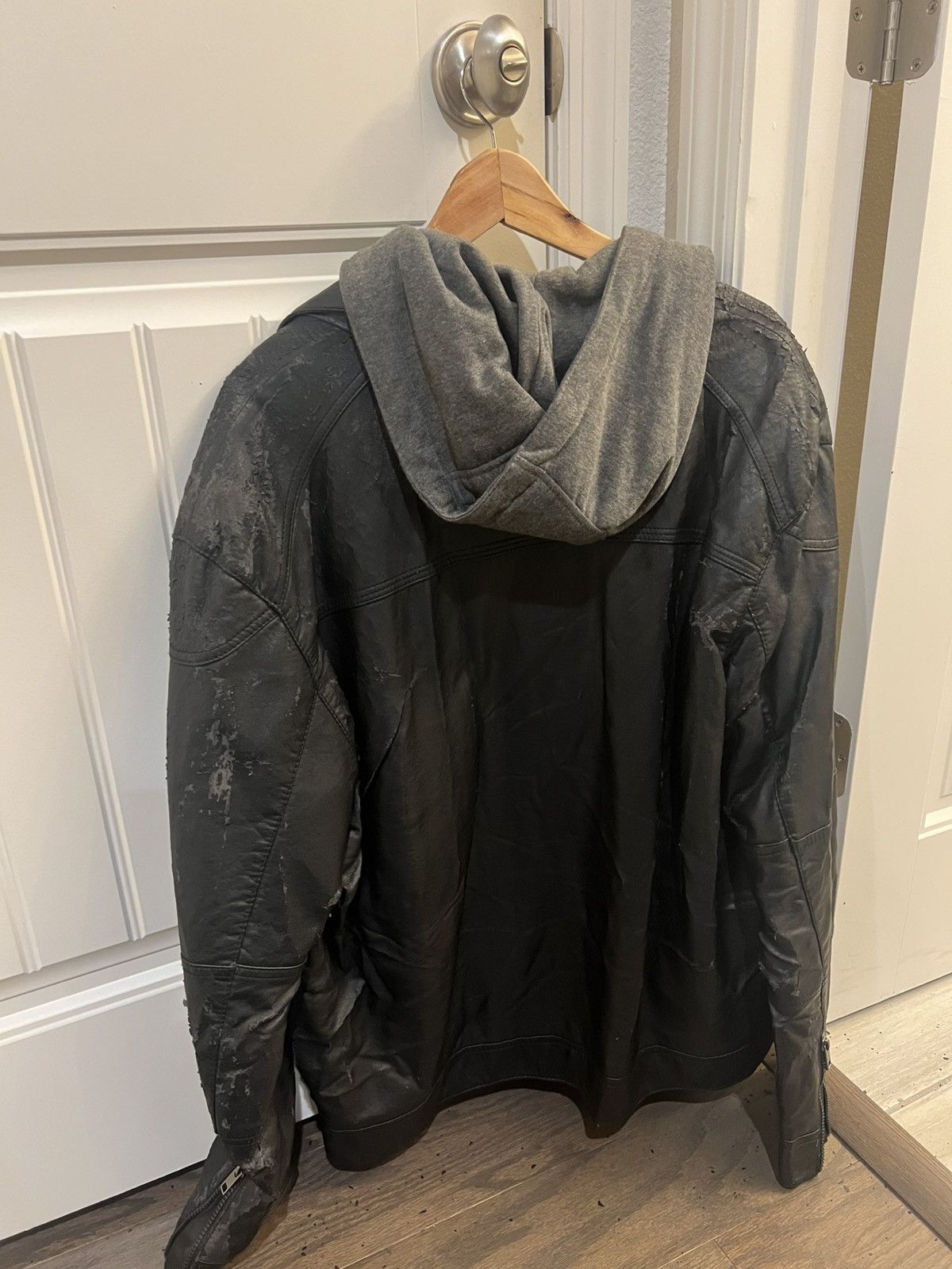 Perry Ellis Perry Ellis Men’s Black Faux Leather Hooded Moto Jacket Size US XL / EU 56 / 4 - 7 Thumbnail