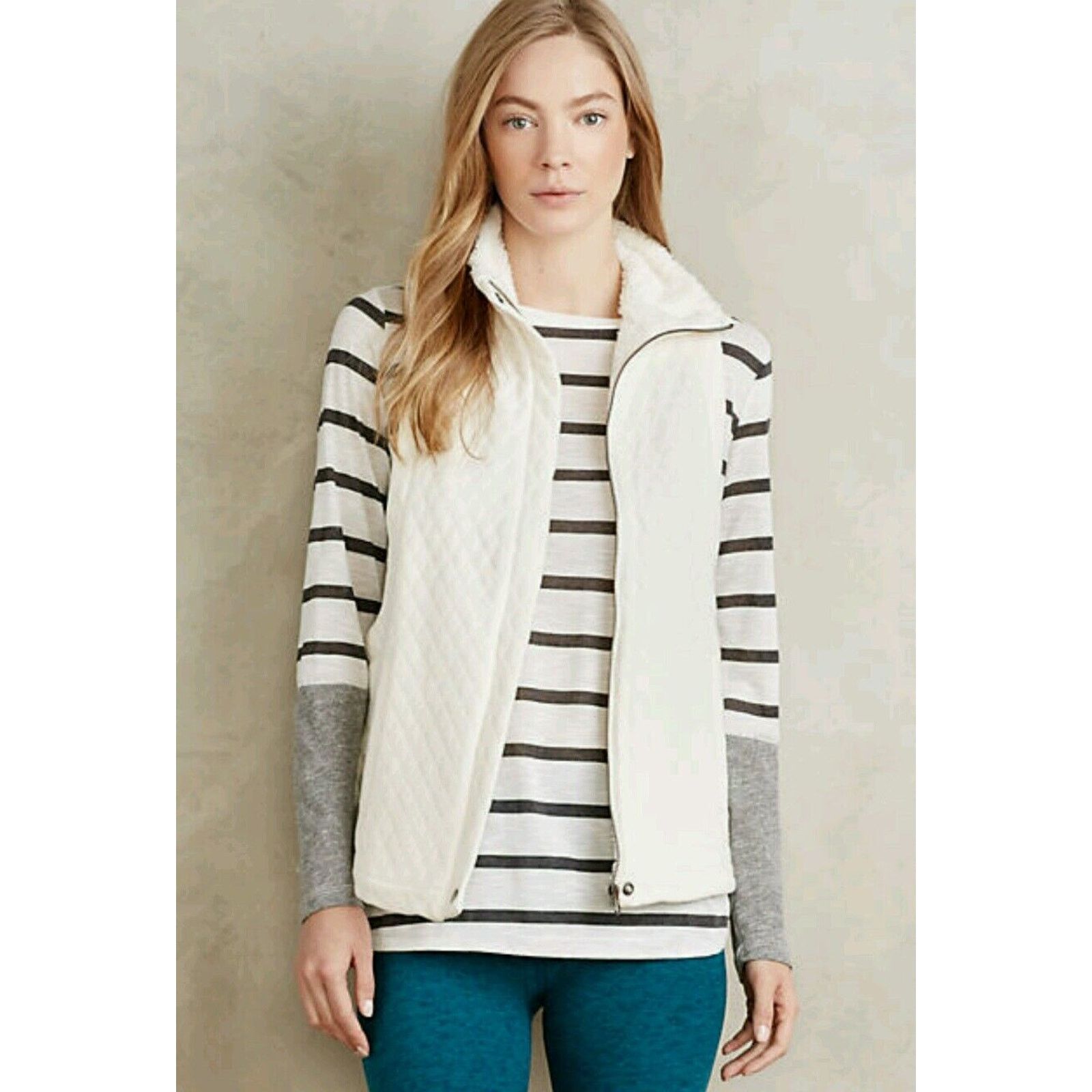 Anthropologie New Anthropologie Quilted Sherpa Vest by Bella Luxx NATURAL Size S / US 4 / IT 40 - 1 Thumbnail