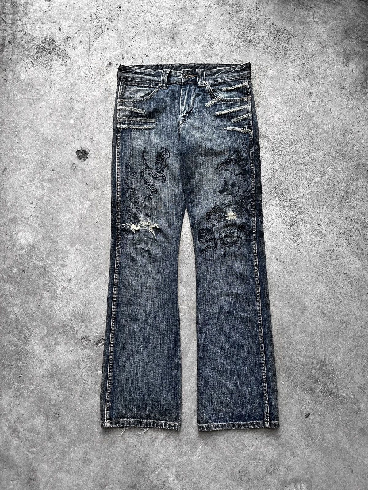 image of If Six Was Nine x Le Grande Bleu L G B Flared Dragon Distressed Denim, Men's (Size 30)