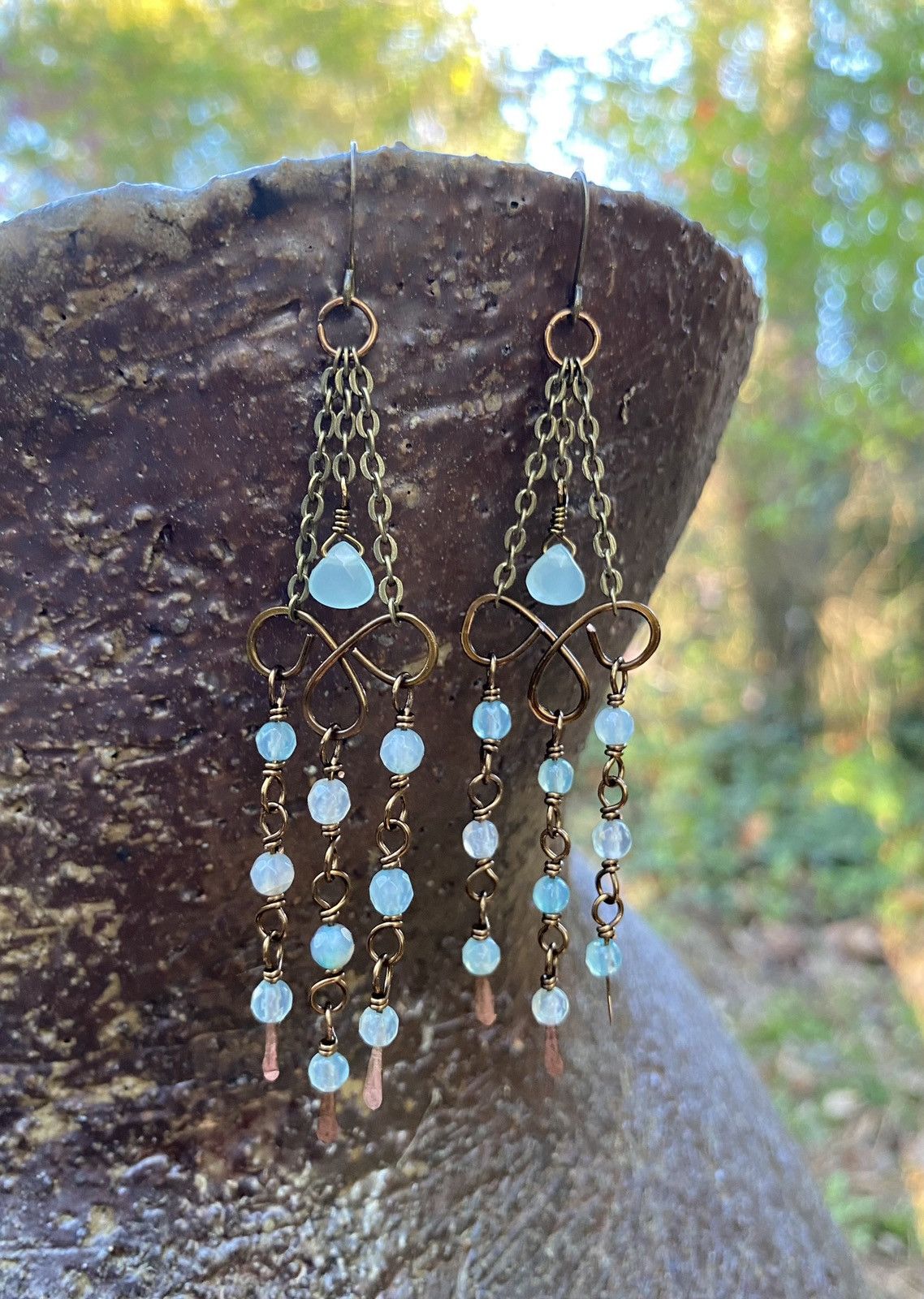 Handmade Blue Agate Chandelier Earrings Size ONE SIZE - 2 Thumbnail