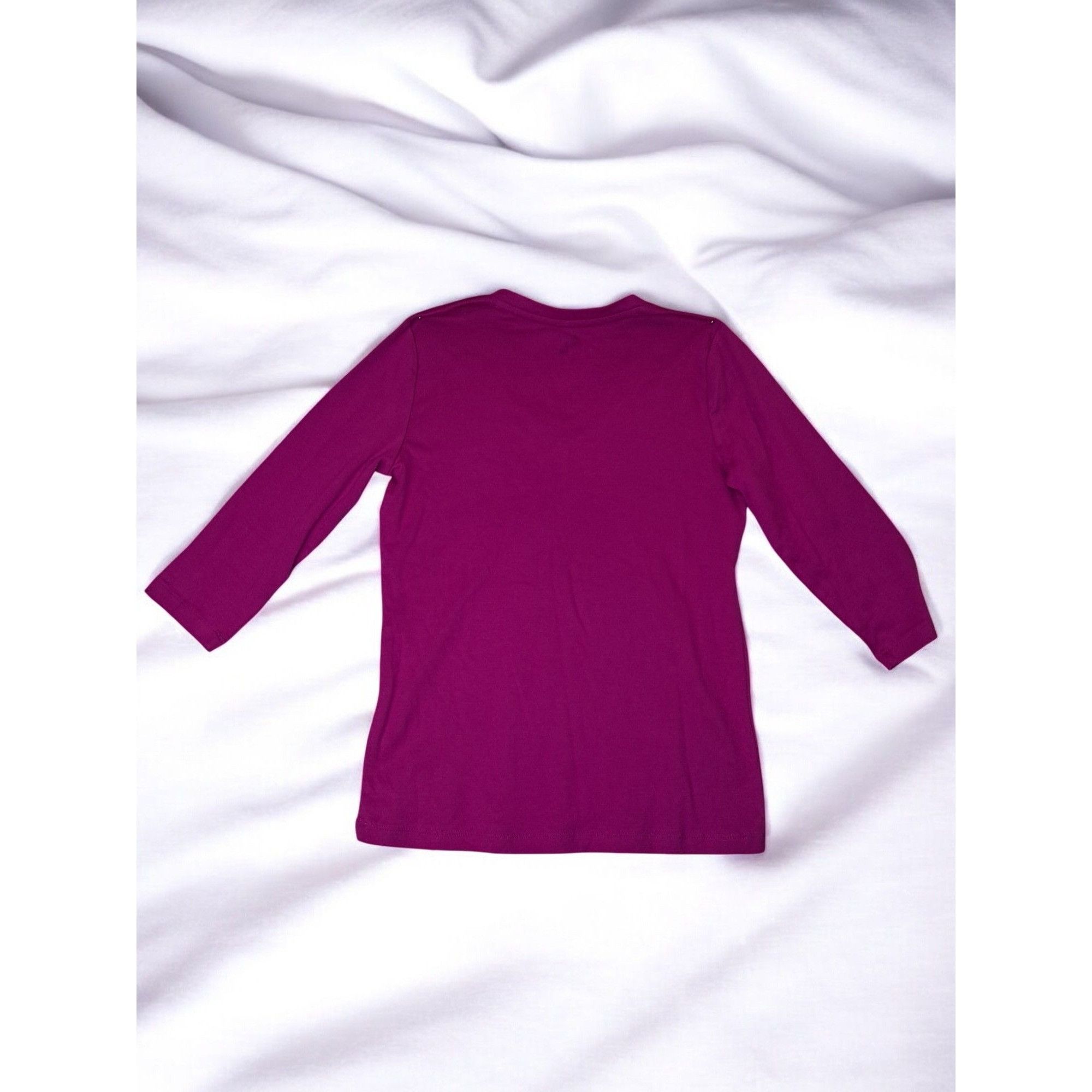 Designer St. John's Bay 3/4 Sleeve Pink V-Neck Size PXS T-shirt Size XS / US 0-2 / IT 36-38 - 2 Thumbnail