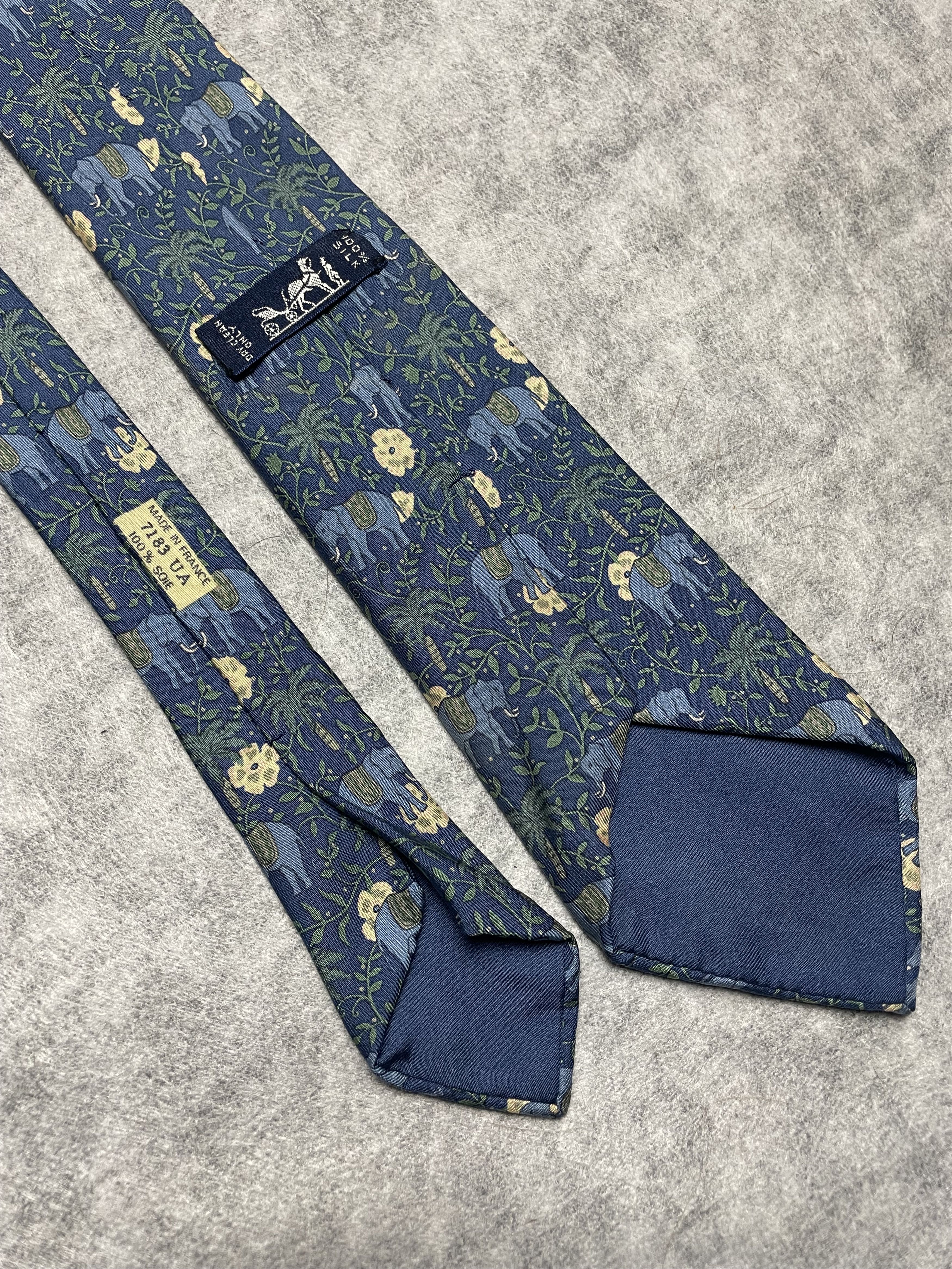 Hermes HERMES Paris 7183 UA Mustard Elephant Palm Floral Silk Tie Size ONE SIZE - 3 Thumbnail