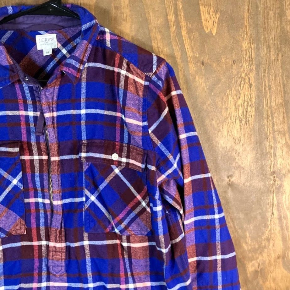 J.Crew J.CREW Shirt Blue Multicolor Plaid Collared 1/2 Zip Long Sleeve Medium Womens Size M / US 6-8 / IT 42-44 - 5 Thumbnail