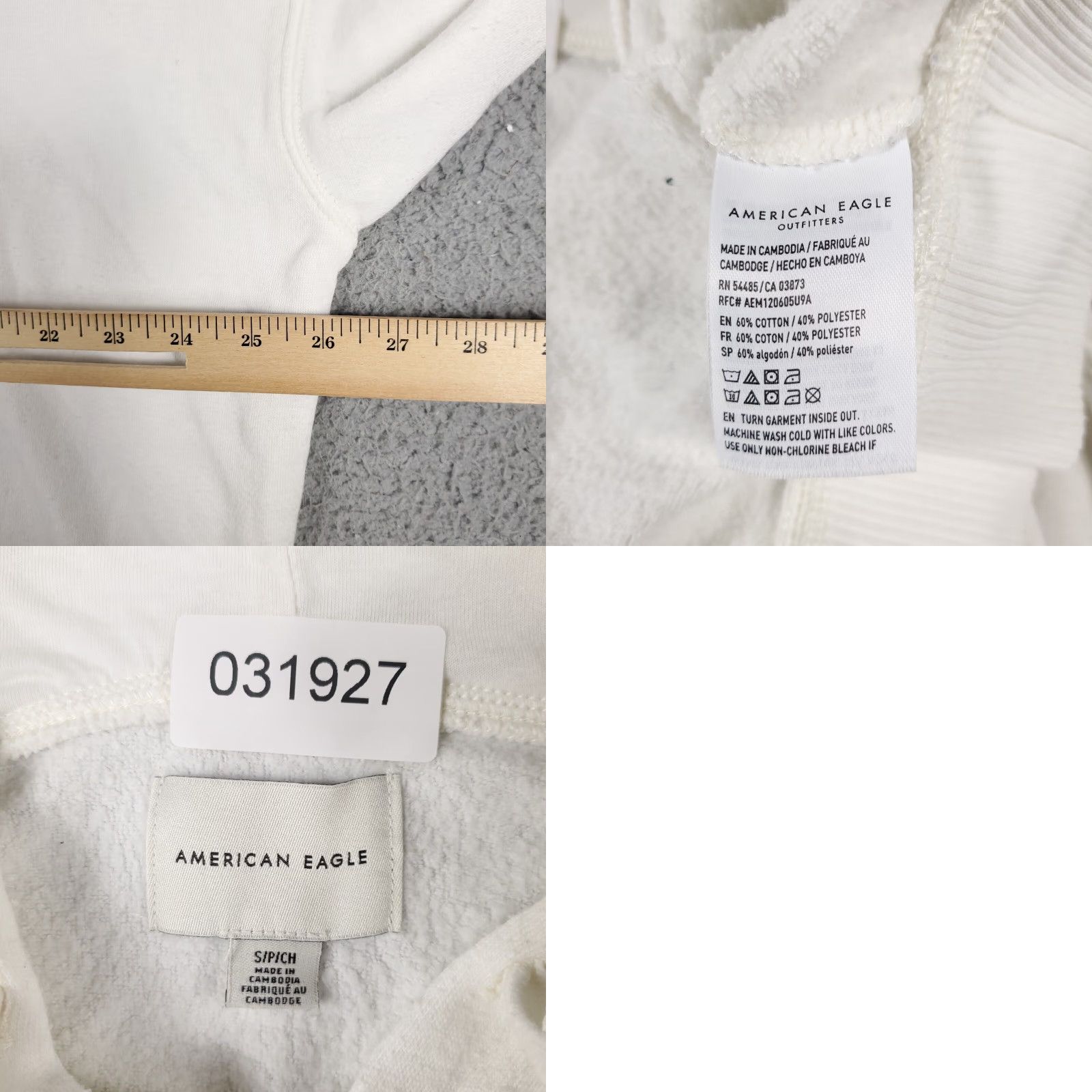 American Eagle Outfitters American Eagle Hoodie Adult Small White Pullover Sweatshirt Long Sleeve Mock Neck Mens Size US S / EU 44-46 / 1 - 8 Thumbnail