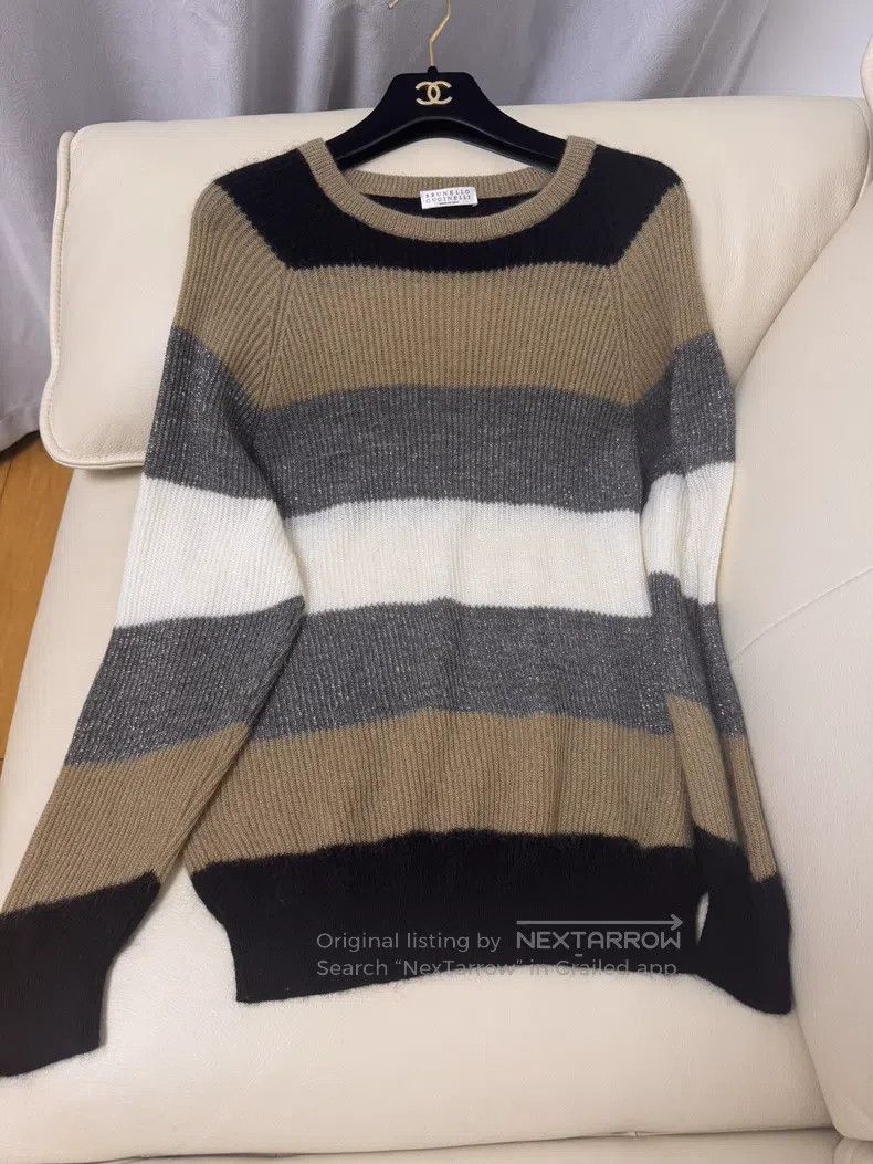 Brunello Cucinelli Brunello Cucinelli Striped Wool Knit Top Size S / US 4 / IT 40 - 1 Thumbnail