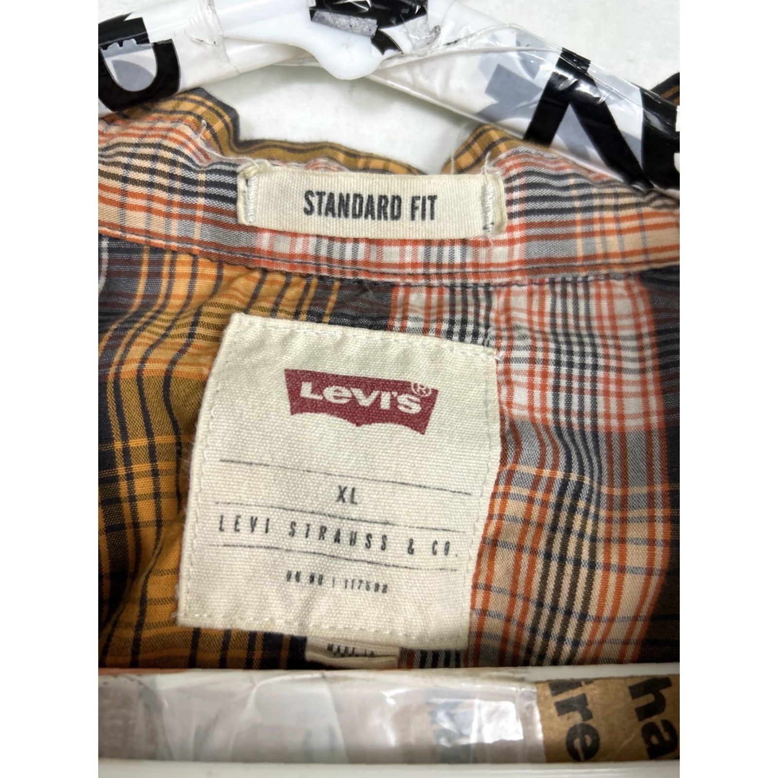 Levi's Levi's Shirt Mens XL Orange Gray Plaid Pearl Snap Standard Fit Short Sleeve Button-Up Size US XL / EU 56 / 4 - 7 Thumbnail