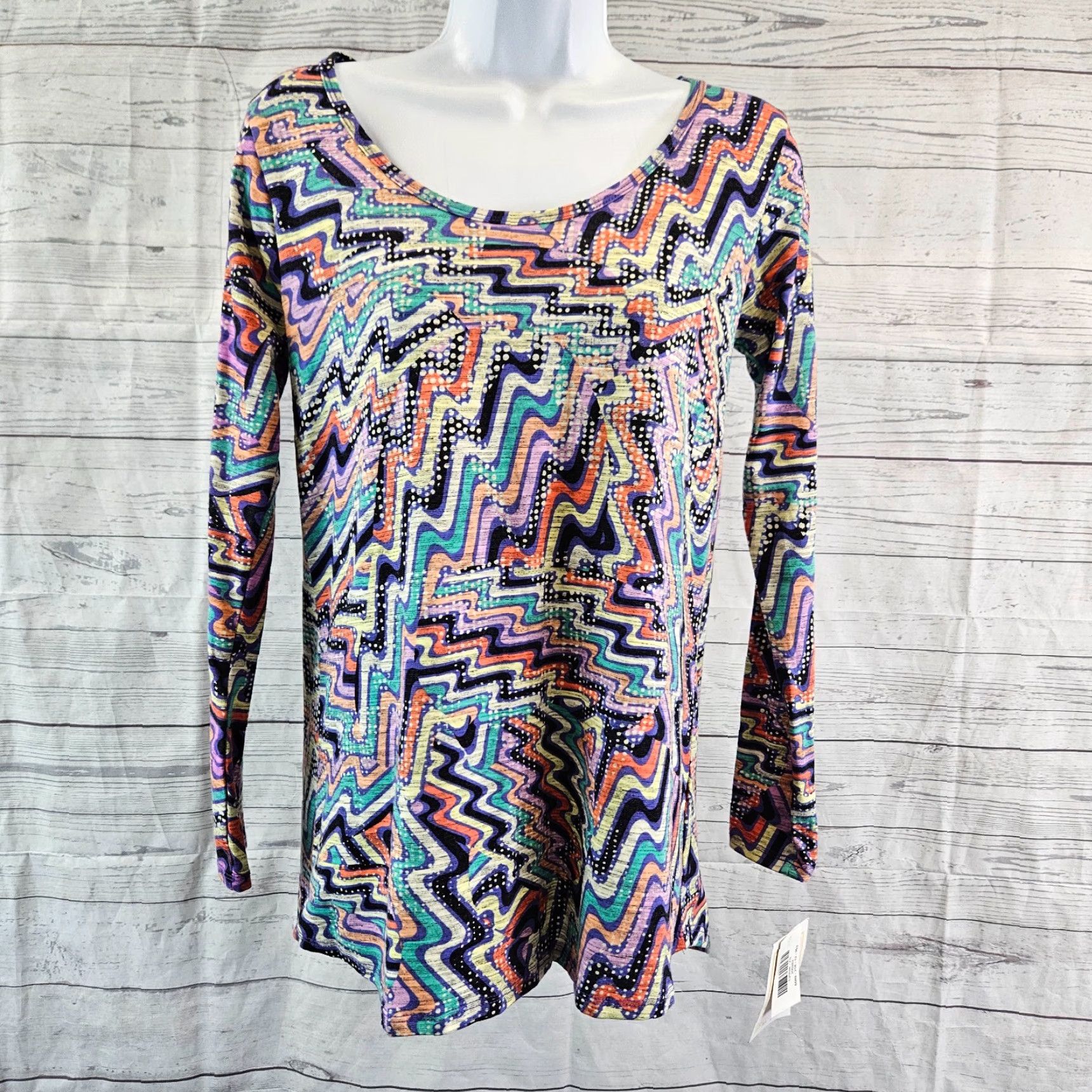 Vintage VINTAGE LuLaRoe Womens Lynnae Top XS Purple Yellow Long Sleeve Cotton Blend Size XS / US 0-2 / IT 36-38 - 2 Thumbnail