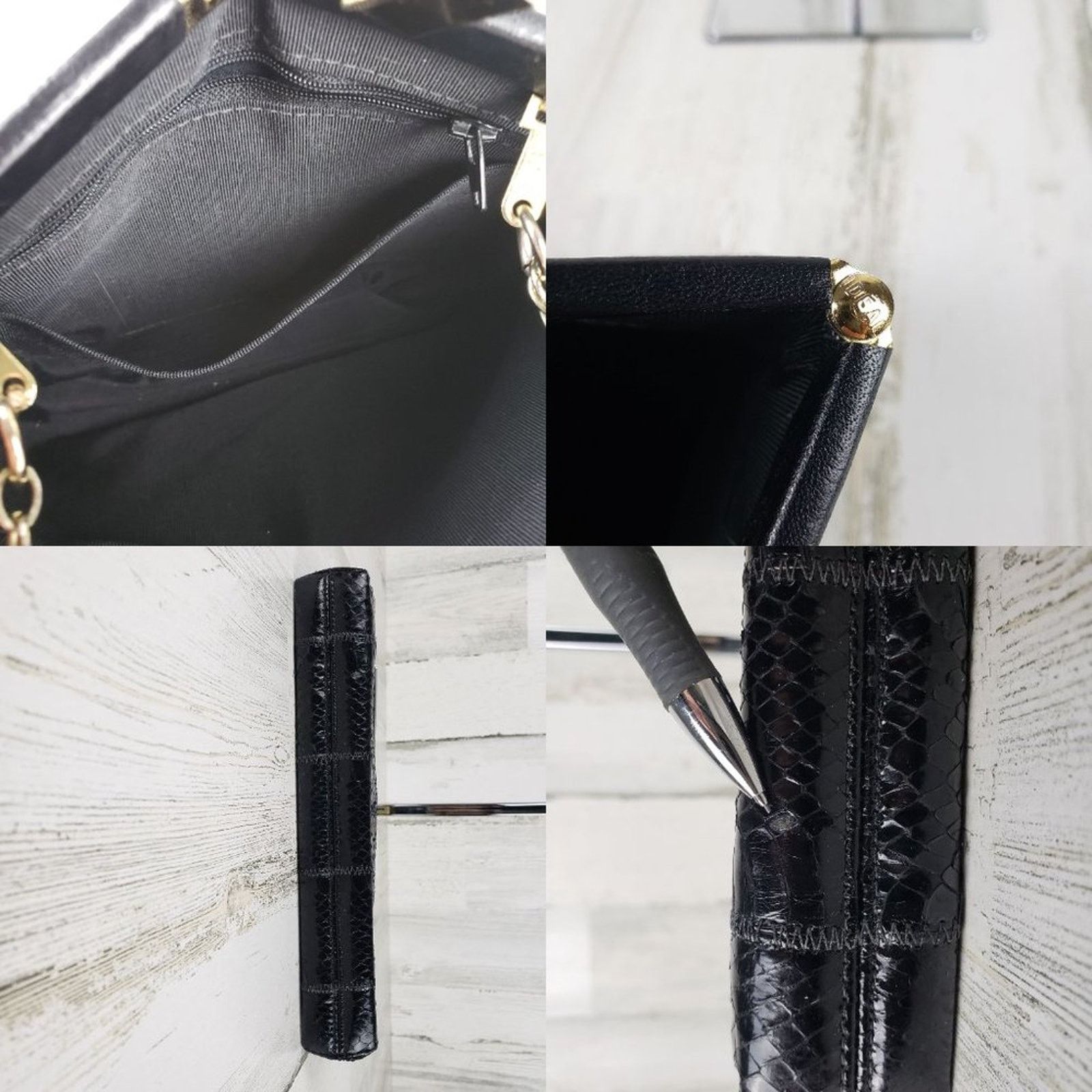 Other Palizzio Shiny Black Gold Chain Snakeskin Textured Shoulder Size ONE SIZE - 10 Thumbnail