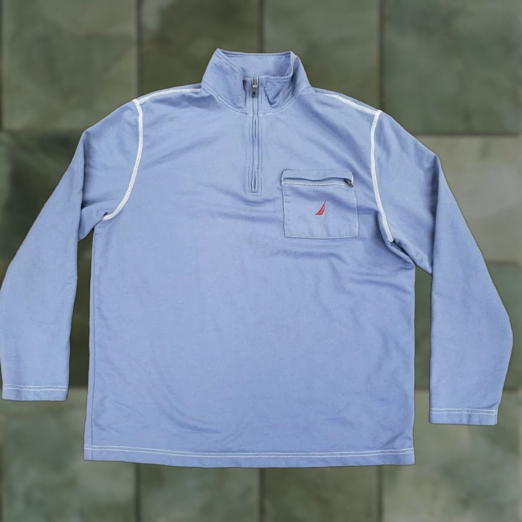 Nautica Nautica Mens Long Sleeve 1/4 Zip Mock Neck Shirt Large Blue Size US L / EU 52-54 / 3 - 1 Thumbnail