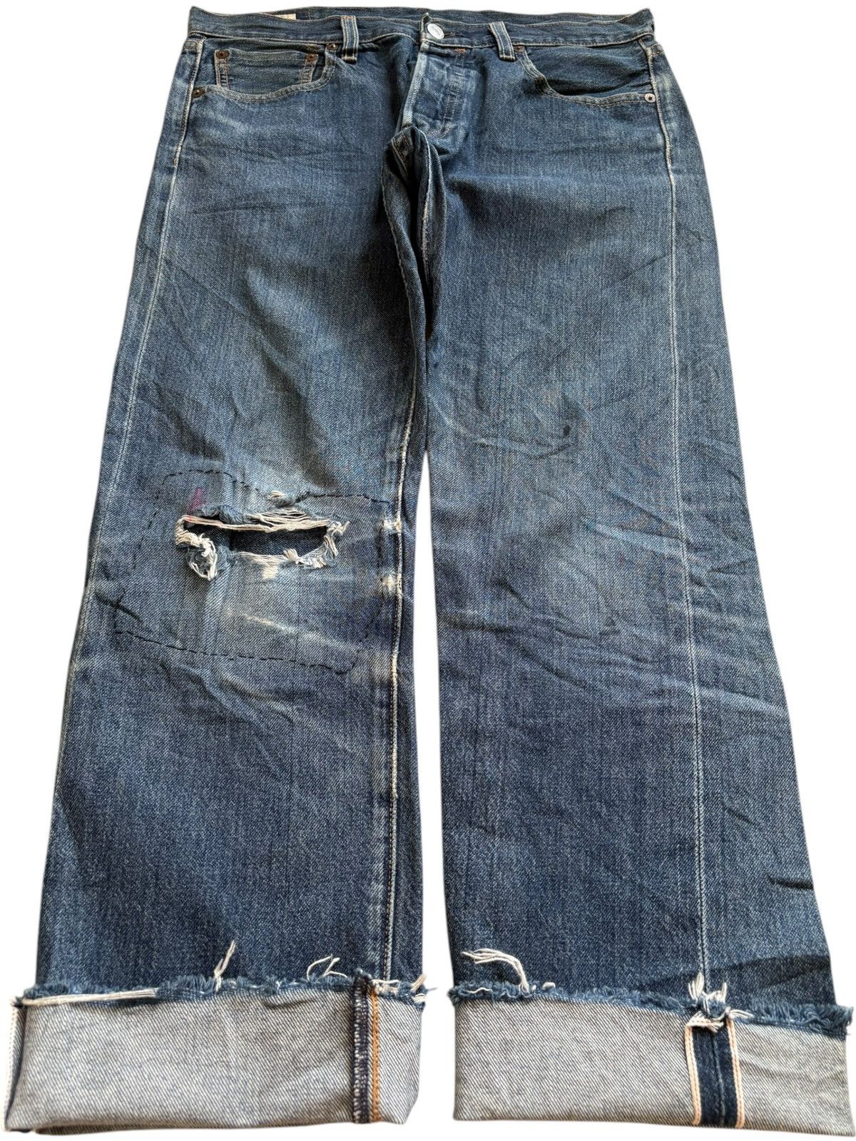Levi's Vintage Levis 501 Selvedge Patch Ripped Jeans Size US 32 / EU 48 - 1 Thumbnail