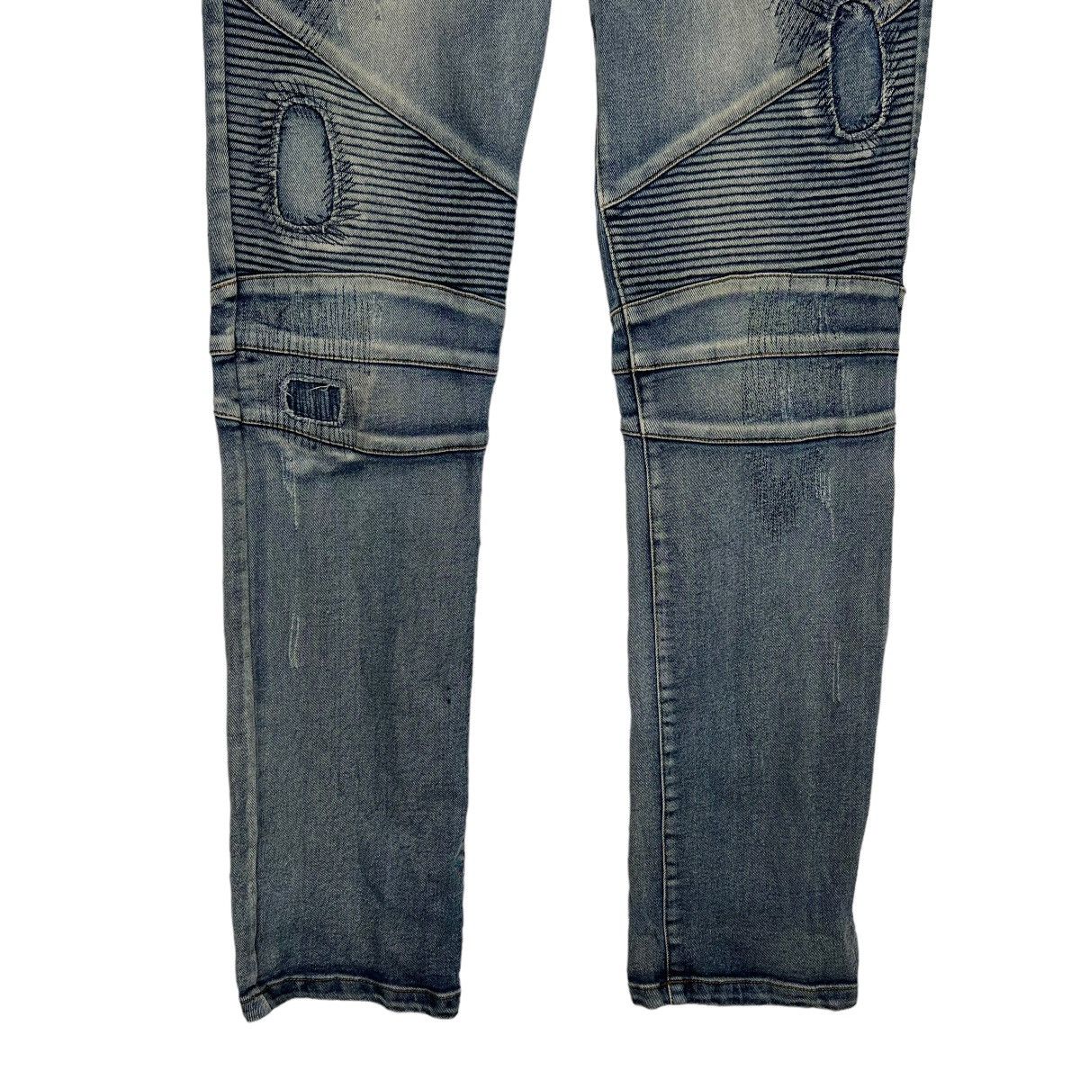 In The Attic 🔥 IN THE ATTIC BIKER MOTO DYED BROKEN DENIM SLIM FIT Size US 36 / EU 52 - 4 Thumbnail