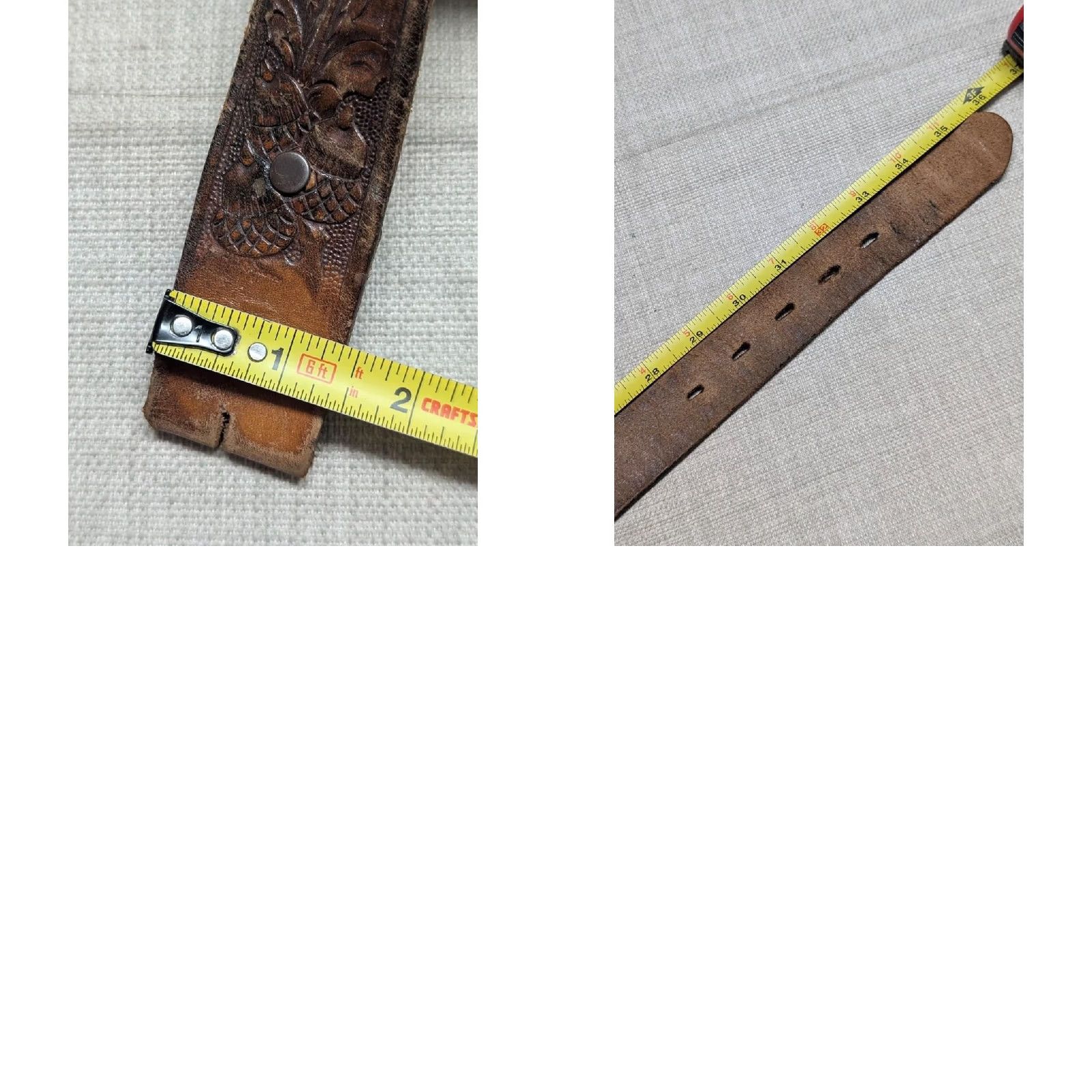 Vintage VINTAGE handcrafted ACORNS belt Tooled western buckle 1-3/8" cowhide leather brown 30 Men Belt Size 30 - 9 Thumbnail