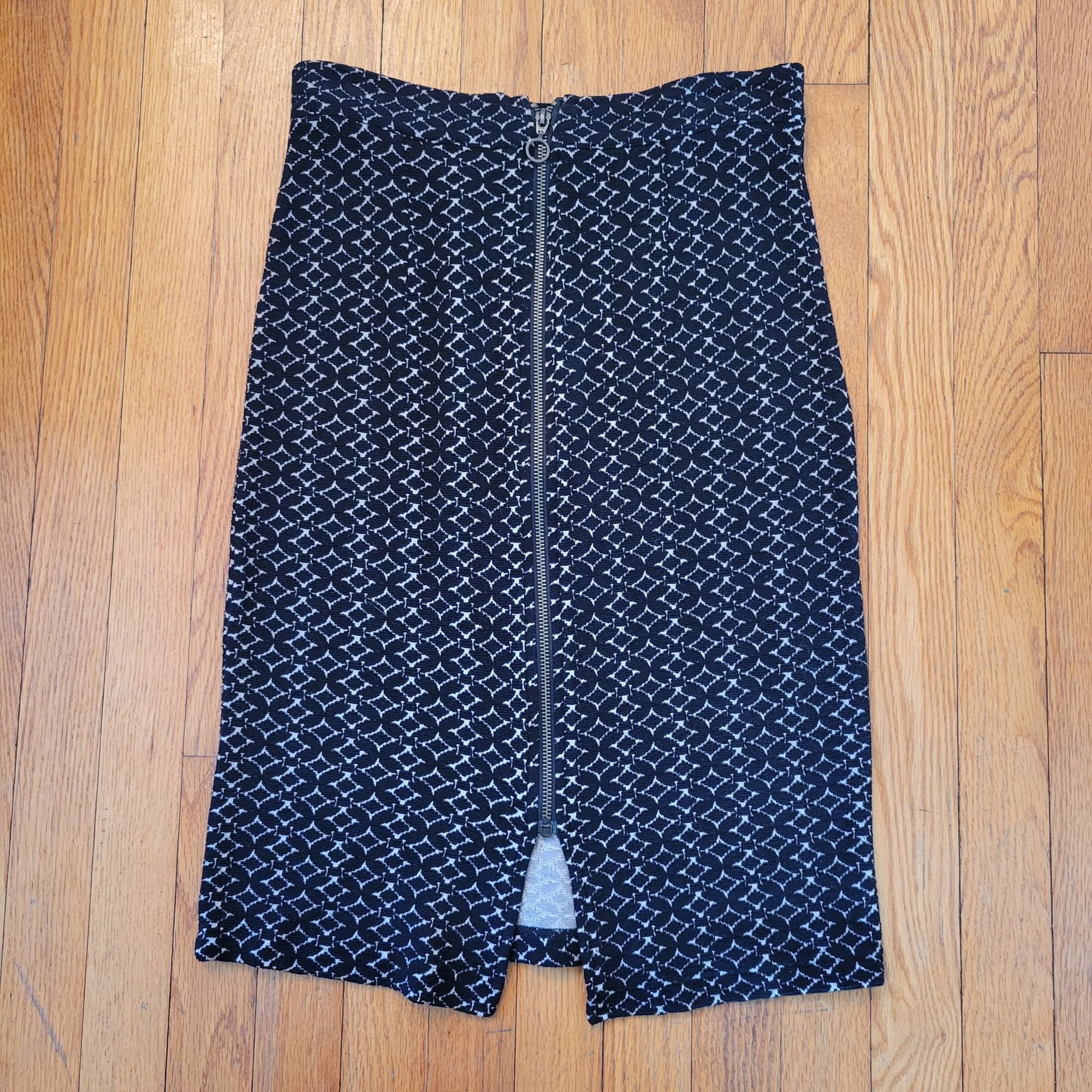 Anthropologie Maeve S Black White Textured Pencil Skirt Back Zipper Detail Size 29" - 2 Thumbnail