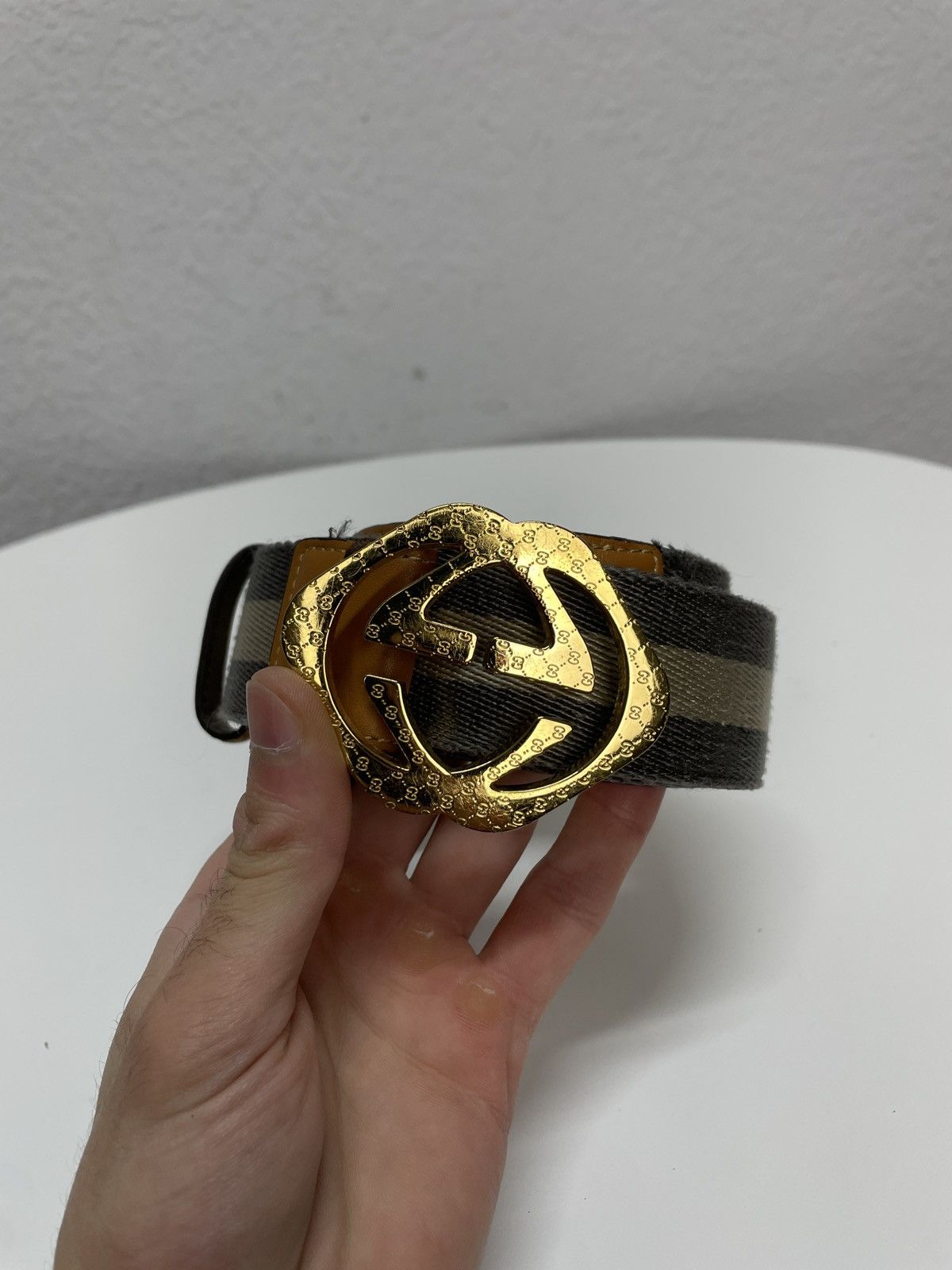 Gucci Gucci Vintage Monogram Gold Logo Bukle Leather x Canvas Mix Size 34 - 2 Thumbnail