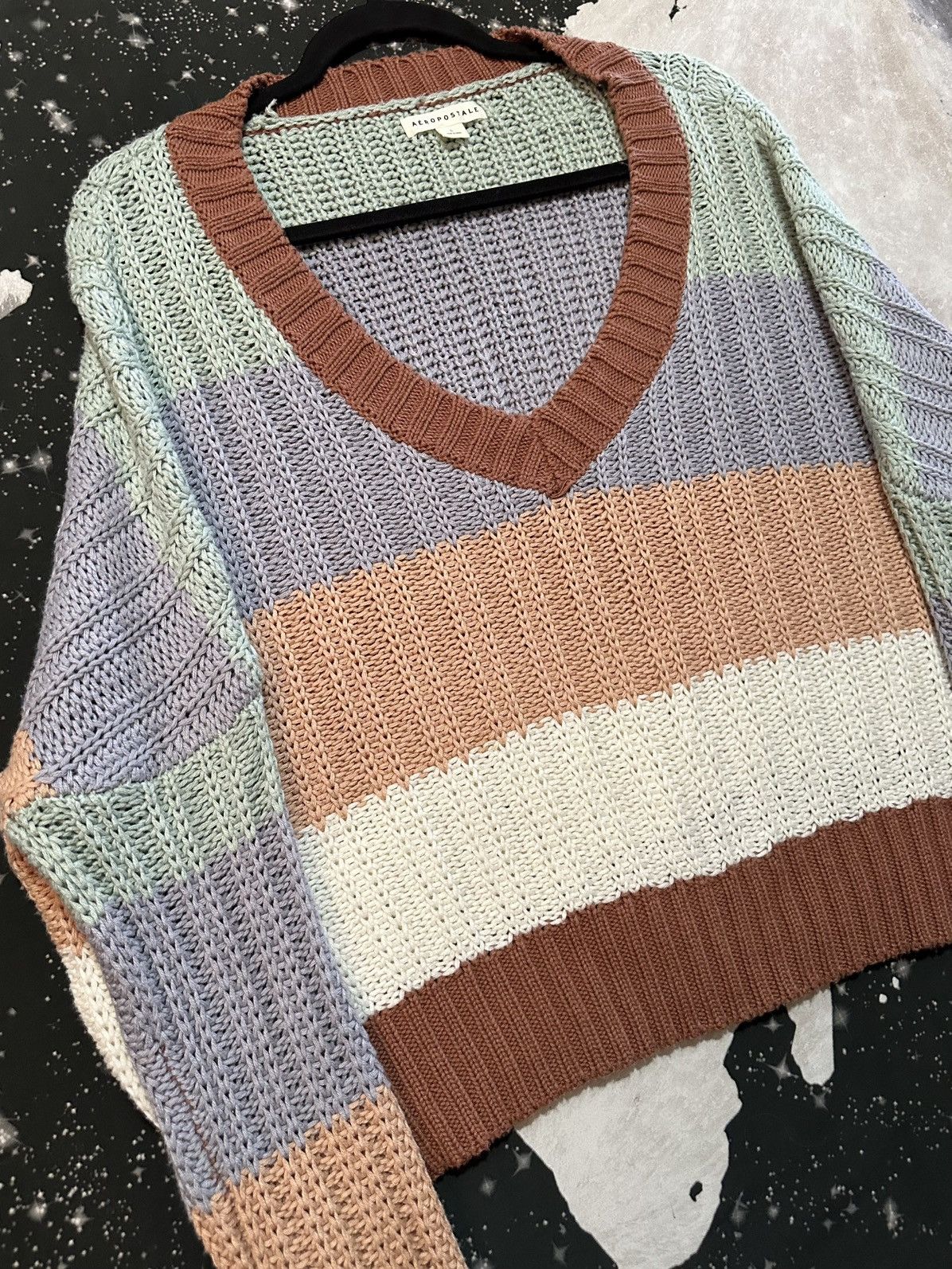 Aeropostale Aeropostale Striped V-neck Crop Sweater Size L / US 10 / IT 46 - 3 Thumbnail