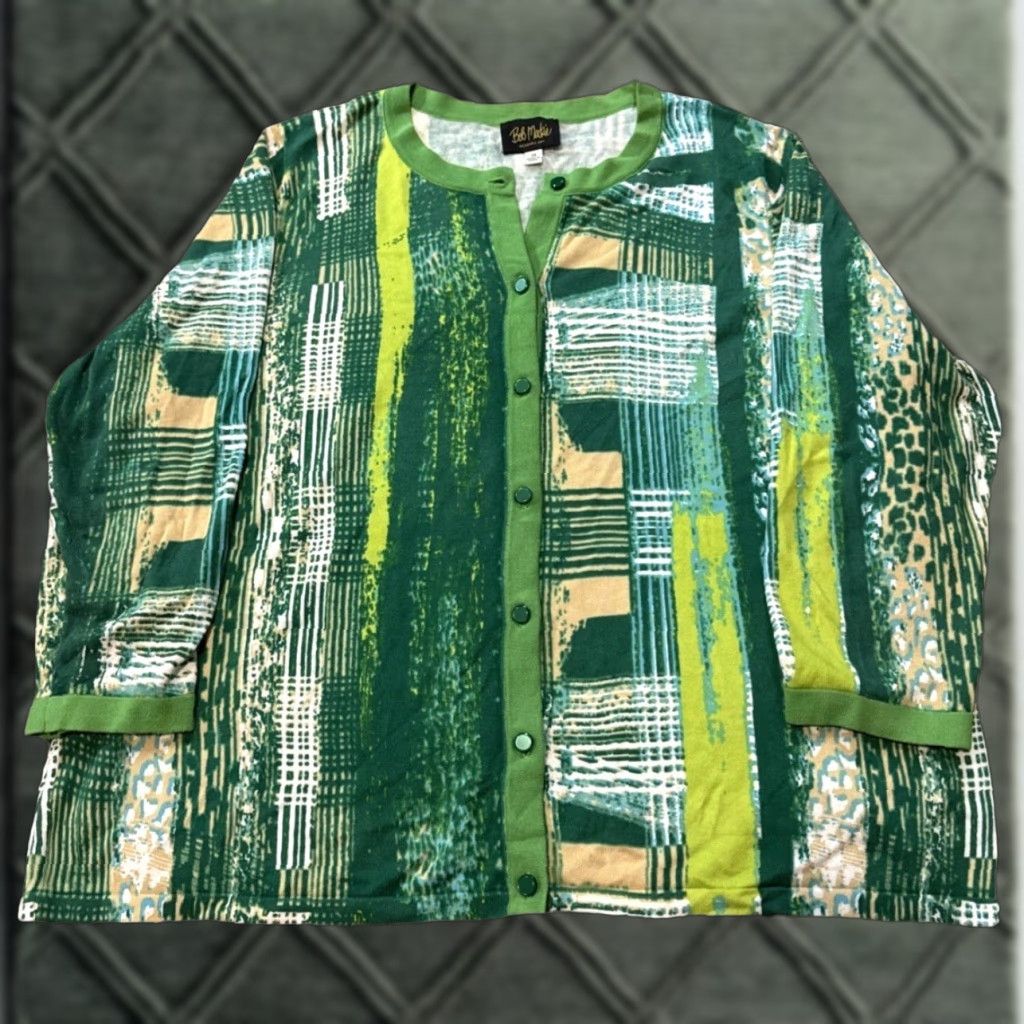 Bob Mackie VINTAGE Bob Mackie Wearable Art Green Patchwork Style Cardigan 2XL Women Cotton Sweater Art Womens Size XXL / US 16-18 / IT 52-54 - 1 Thumbnail