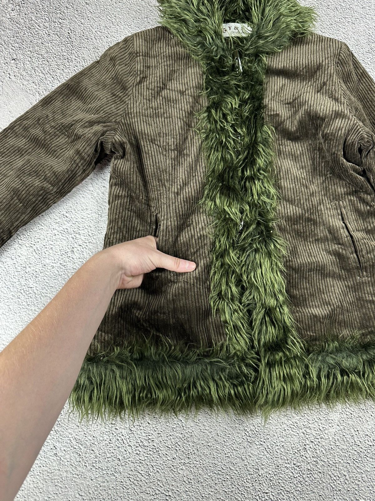 If Six Was Nine Crazy Fur Fuzzy Faux Corduroy Opium Jacket Gothic Coat Y2K Size L / US 10 / IT 46 - 5 Thumbnail