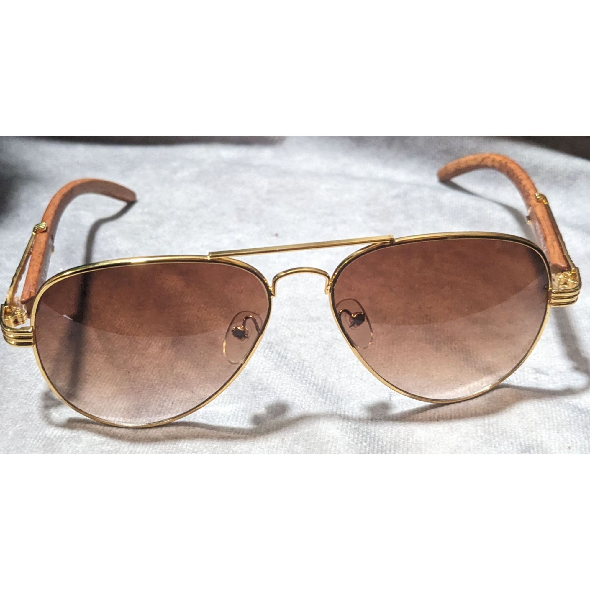 Other NY Sunglasses Gold And Wood Look Aviator Sunglasses Size ONE SIZE - 14 Thumbnail