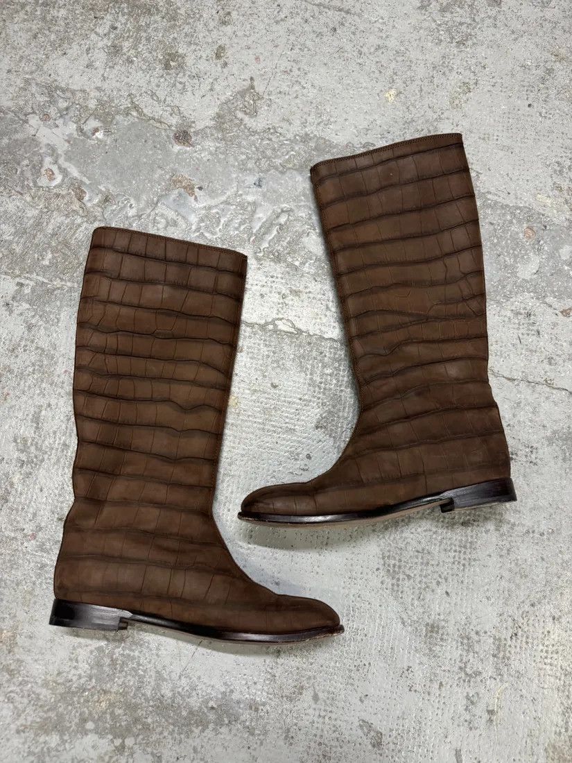 Designer × Vintage × Yves Saint Laurent Yves Saint Laurent Brown Crocodile Effect Leather Ankle Boots Size US 8 / EU 41 - 4 Thumbnail