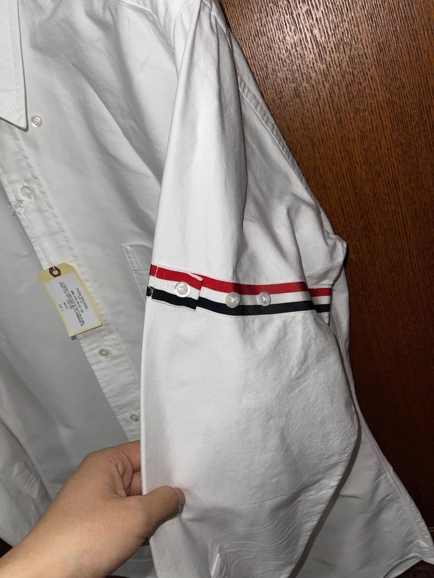 Thom Browne White Long Sleeve Button-Up Shirt with Striped Sleeves Size US XL / EU 56 / 4 - 6 Thumbnail