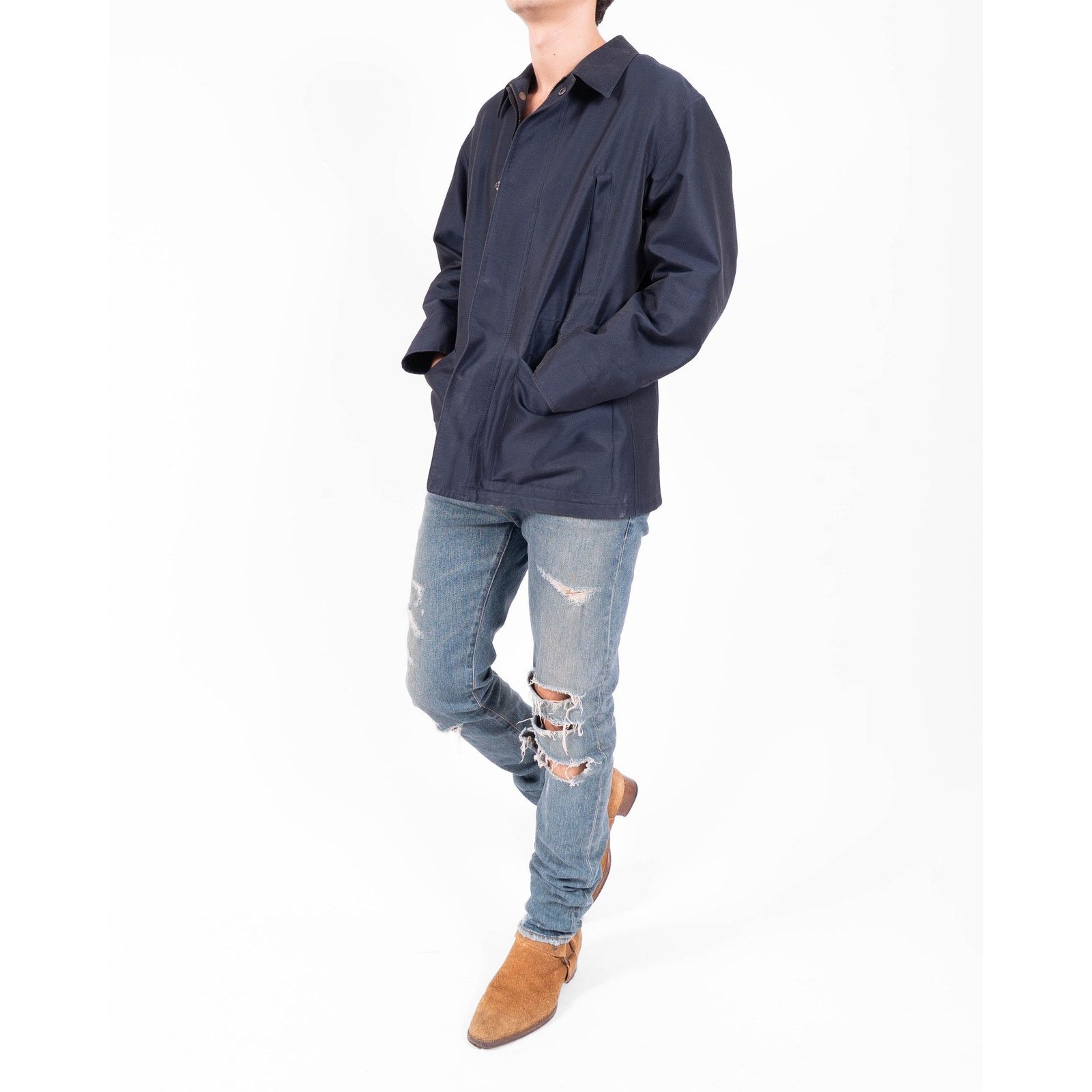 Berluti FW18 Oversized Military Jacket in Blue Silk Blend Size US L / EU 52-54 / 3 - 7 Thumbnail
