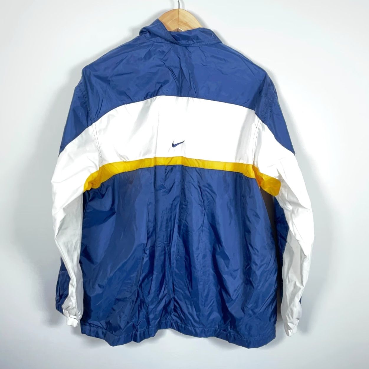 Nike VINTAGE Nike Windbreaker Jacket Zip Up Full Zip Lined Striped Nylon Polyester Men M Blue Yellow White 90s Retro Logo Pockets Front Zip Mens Size US M / EU 48-50 / 2 - 2 Thumbnail