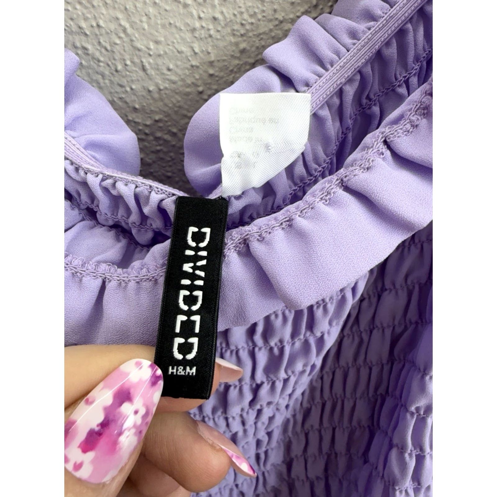 H&M H&M Womens Top L Purple Cropped Smocked Long Sleeve Balloon Sleeve Square Neck Size L / US 10 / IT 46 - 4 Thumbnail
