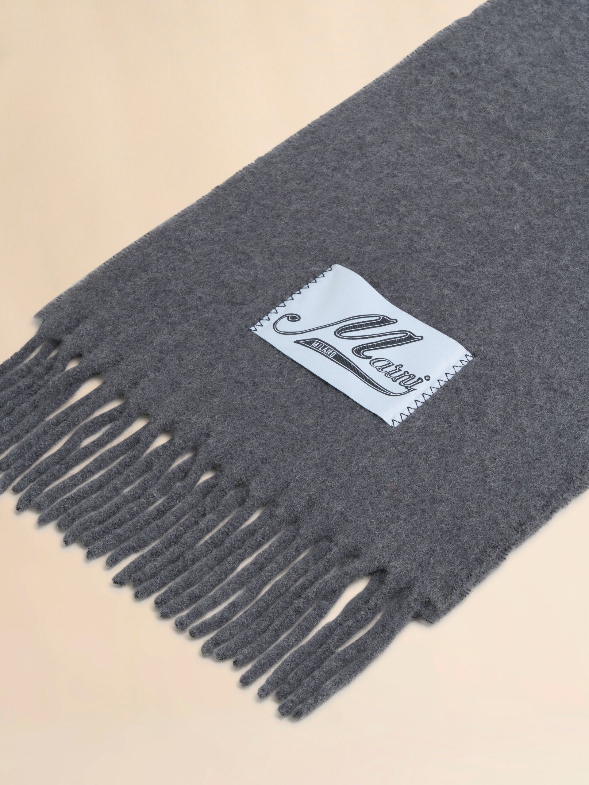 Marni Embroidered Logo Alpaca Felted Wool Classic Gray Scarf FW25 Size ONE SIZE - 11 Thumbnail