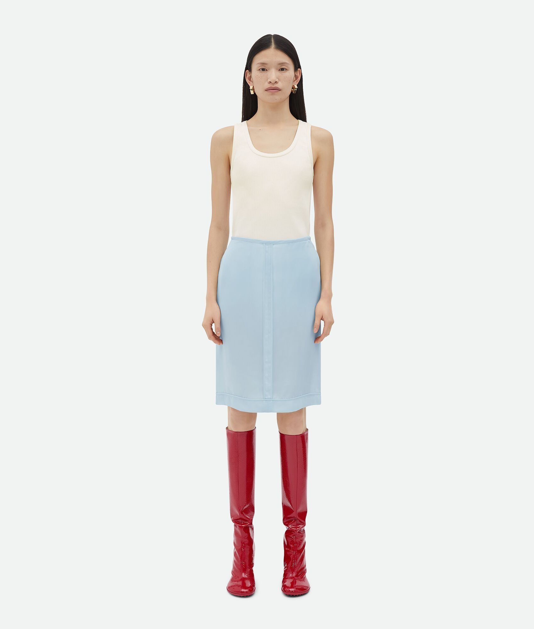 Bottega Veneta o1s1rm1025 Sheer Cupro Midi Skirt in Dusk Blue Size 26" / US 2 / IT 38 - 1 Thumbnail