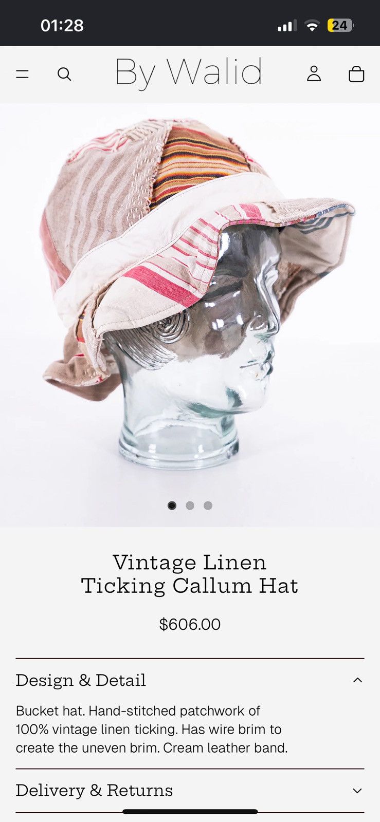 By Walid By Walid 19th Century Ticking Fisherman Hat Size ONE SIZE - 2 Thumbnail
