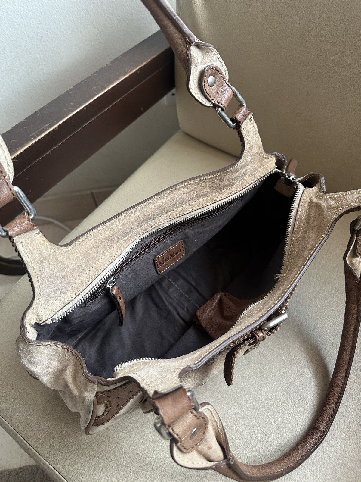 Max Mara 2000s MaxMara Boho Suede And Leather shoulder Bag Size ONE SIZE - 9 Thumbnail