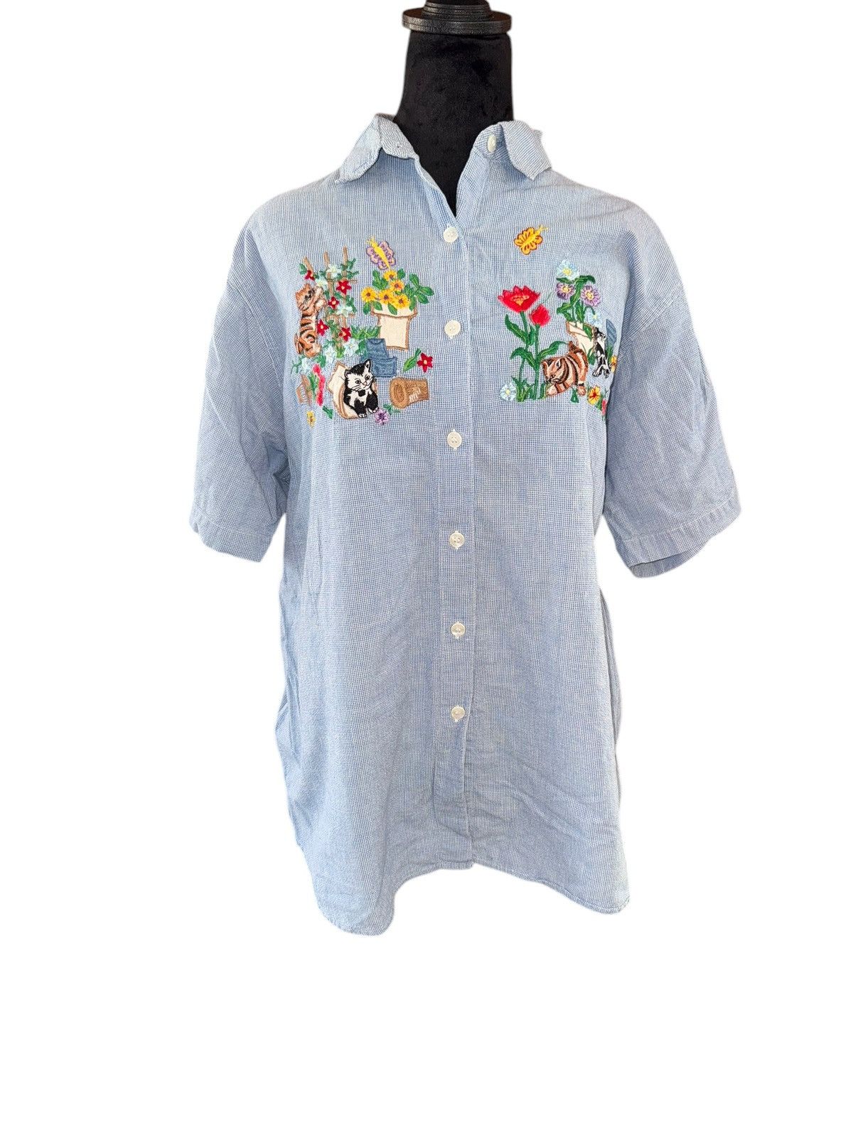 Vintage VTG 90s Victoria Jones embroidered kitty and spring flowers Size XL / US 12-14 / IT 48-50 - 4 Thumbnail
