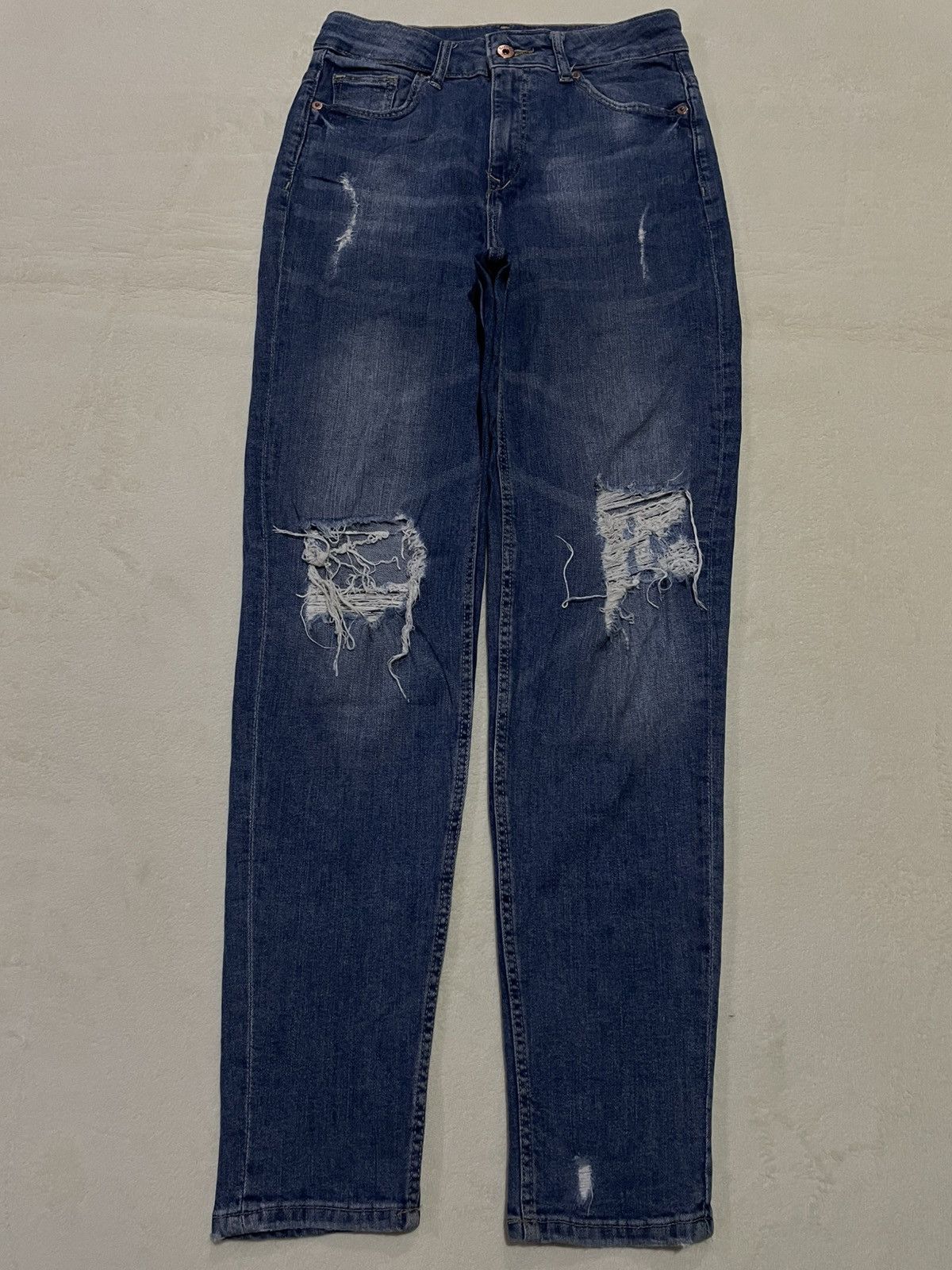 Vintage Skinny Distress Faded Denim Jeans