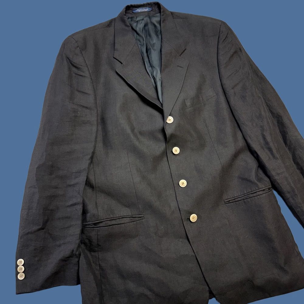 Chaps VTG Chaps Ralph Lauren Blazer Jacket 42L Black Linen Four Button Sport Coat Mens Size 42R - 1 Thumbnail