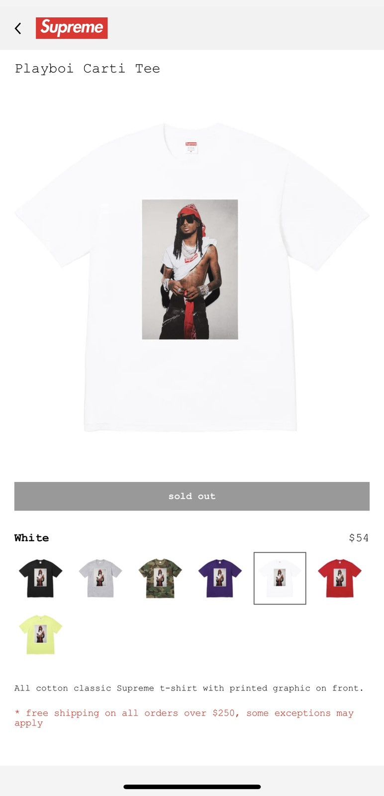Supreme Playboi Carti Tee White 本日発送可 Supreme Playboi Carti Tee White T-Shirt FW25 Size XL NEW W