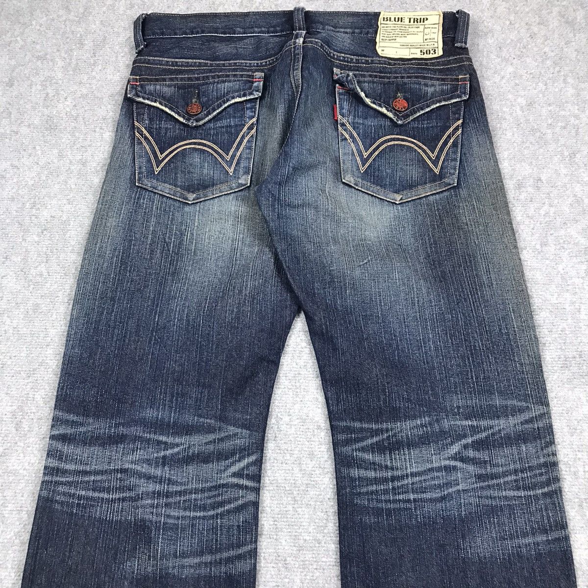 Edwin × Japanese Brand BAGGY💀RIPPED DISTRESSED EDWIN JAPAN BLUE TRIP DENIM PANTS Size US 34 / EU 50 - 9 Thumbnail
