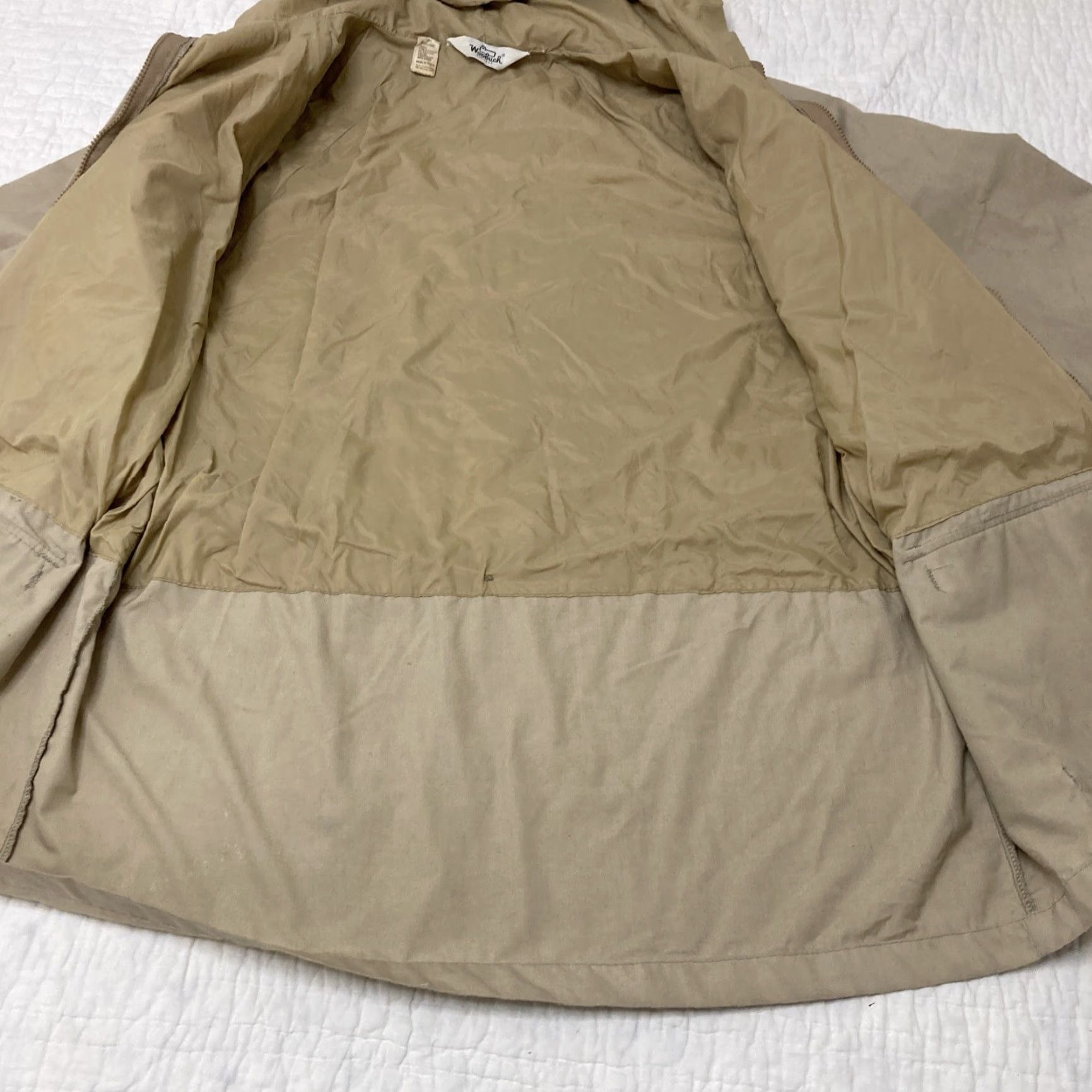 Vintage VINTAGE Woolrich Jacket 80s Mens XL Beige Mid-Length Zip Front Woolrich Rain Coat Cotton Nylon? Size US XL / EU 56 / 4 - 6 Thumbnail