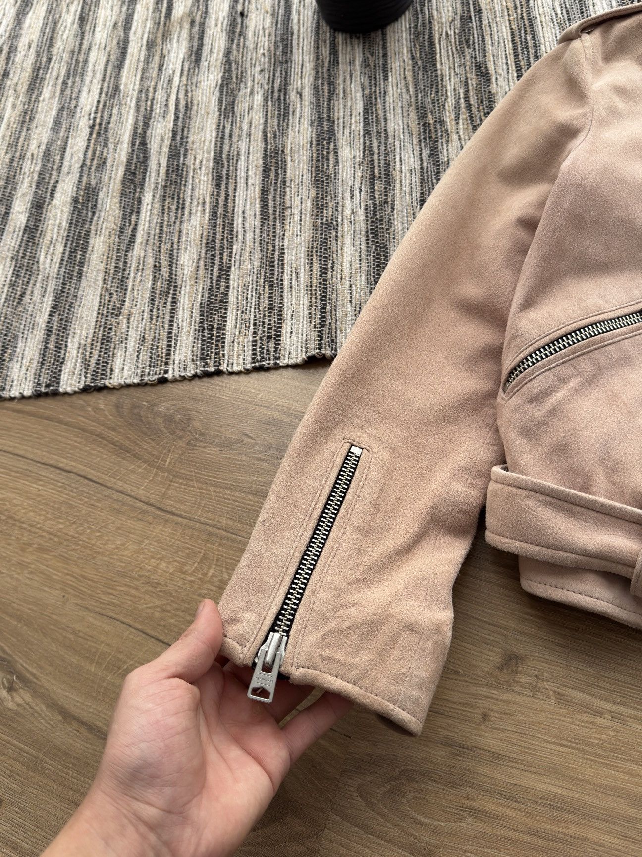 Allsaints ALL SAINTS Powder Pink Suede Balfern Biker Jacket Women’s Size M / US 6-8 / IT 42-44 - 7 Thumbnail